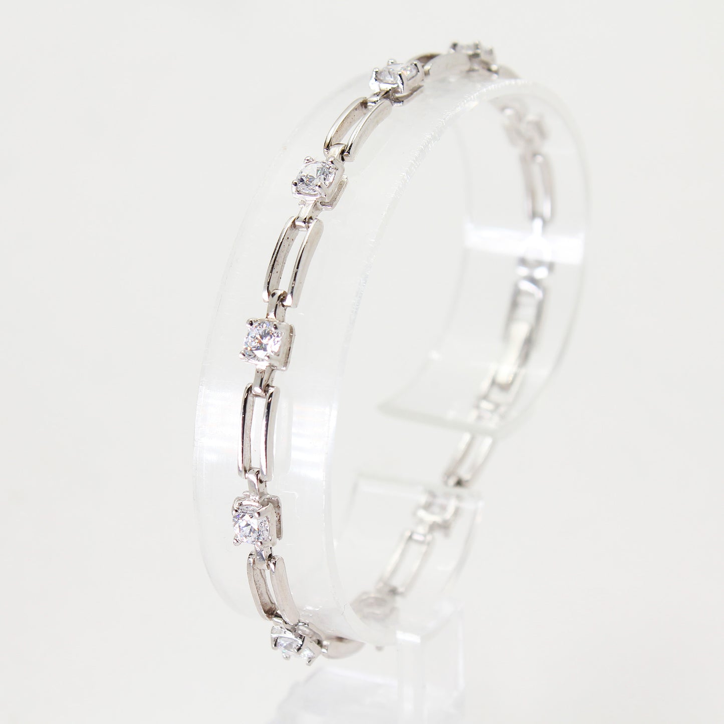 Lady's Sterling Silver Rectangular Clear Stone Bracelet - 7 1/2"