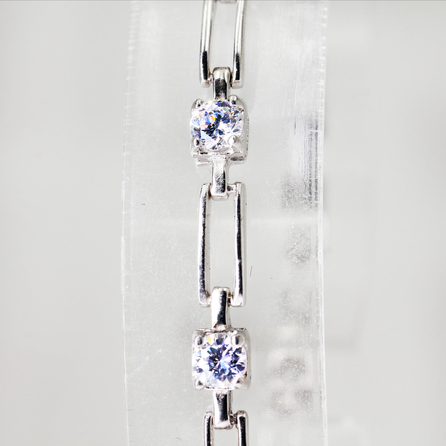 Lady's Sterling Silver Rectangular Clear Stone Bracelet - 7 1/2"