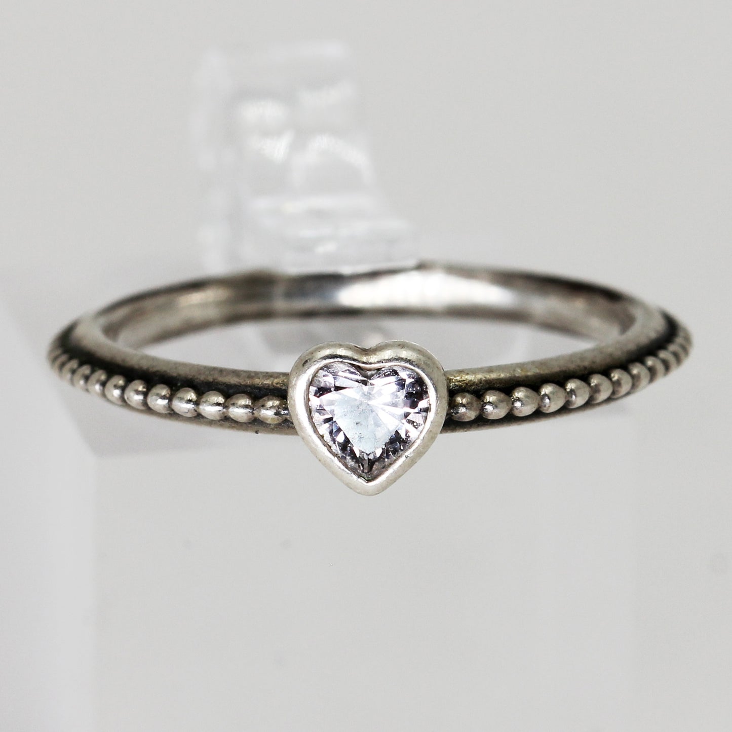 Lady's Sterling Silver 'PANDORA' Signed Heart Ring - Size 7
