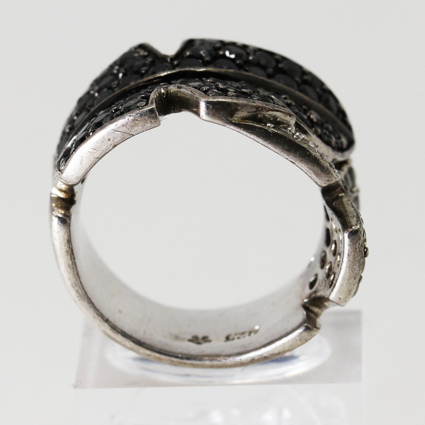 Sterling Silver Black & Clear Stone Leaf Inspired Ring - Size 6 1/2