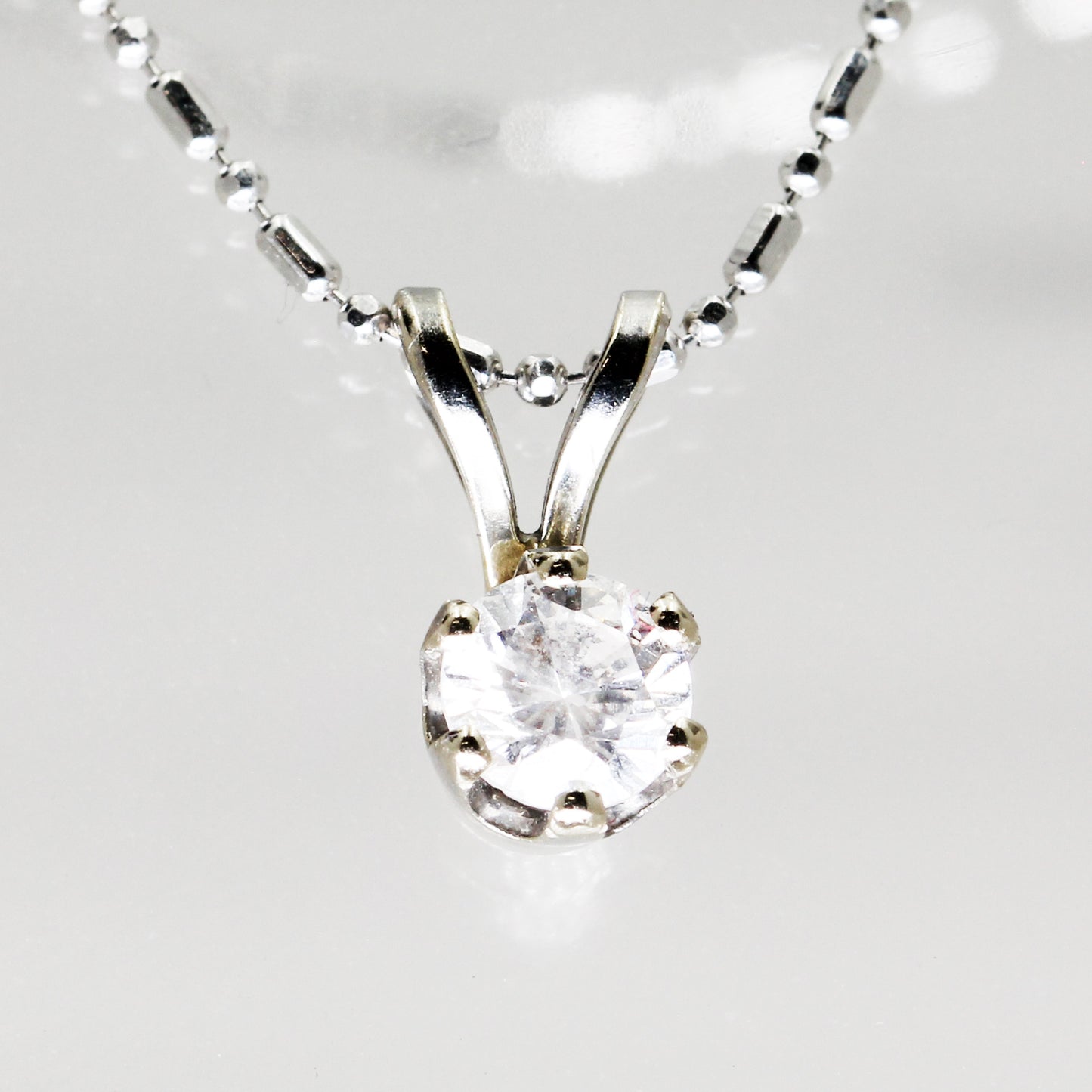 Sterling Silver Ball Link with Clear Stone Pendant Necklace - 16"