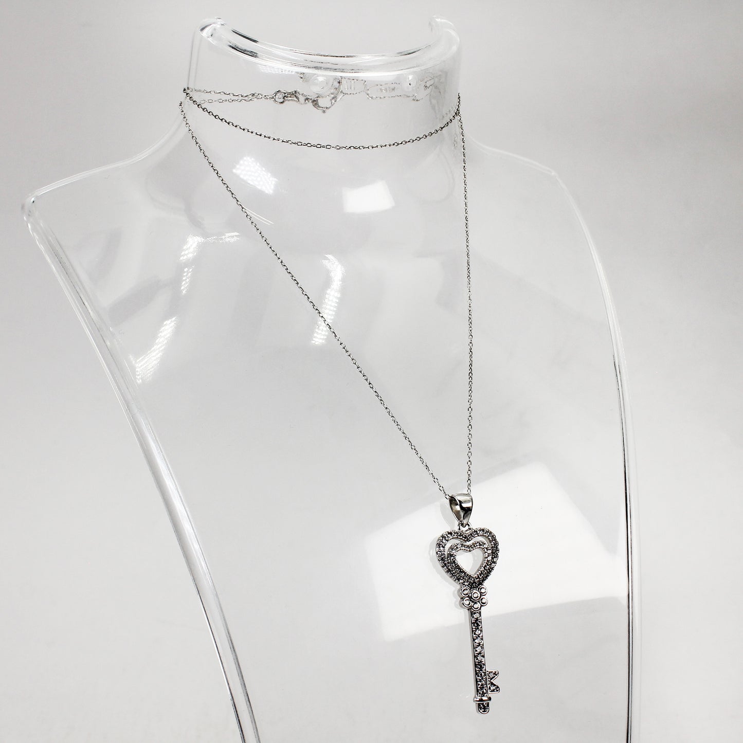 Sterling Silver Clear Stone Key Necklace - 18"
