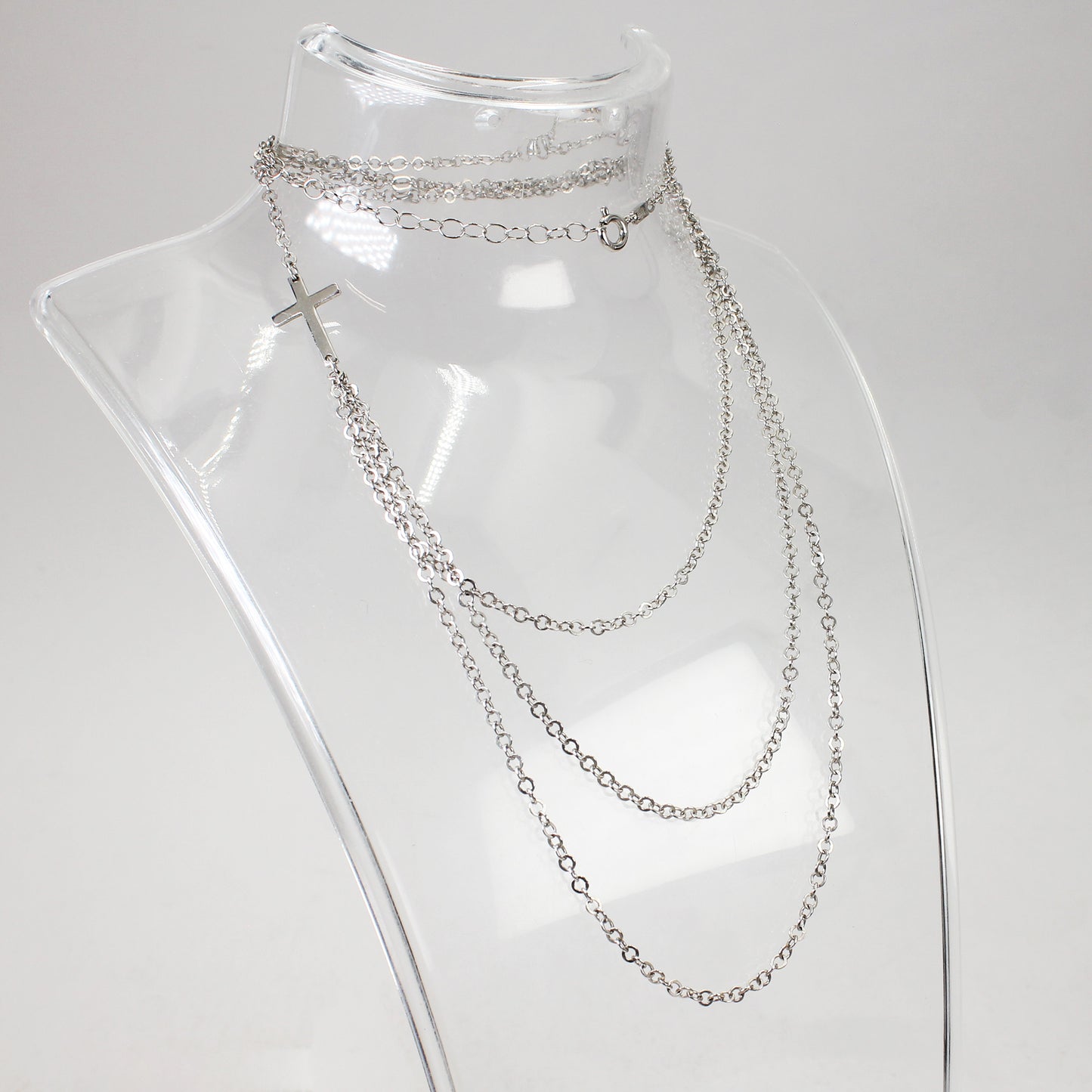 Sterling Silver Multi-layered Cross Necklace - 22"