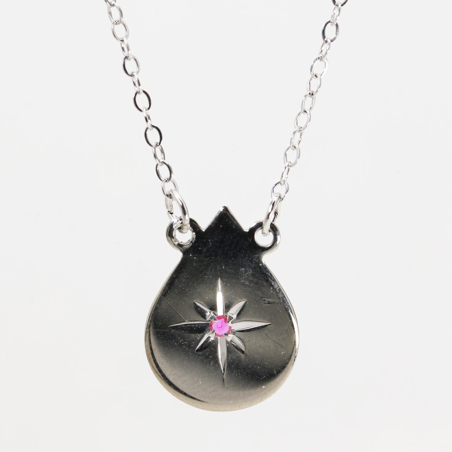 Sterling Silver with Ruby Necklace - 16"
