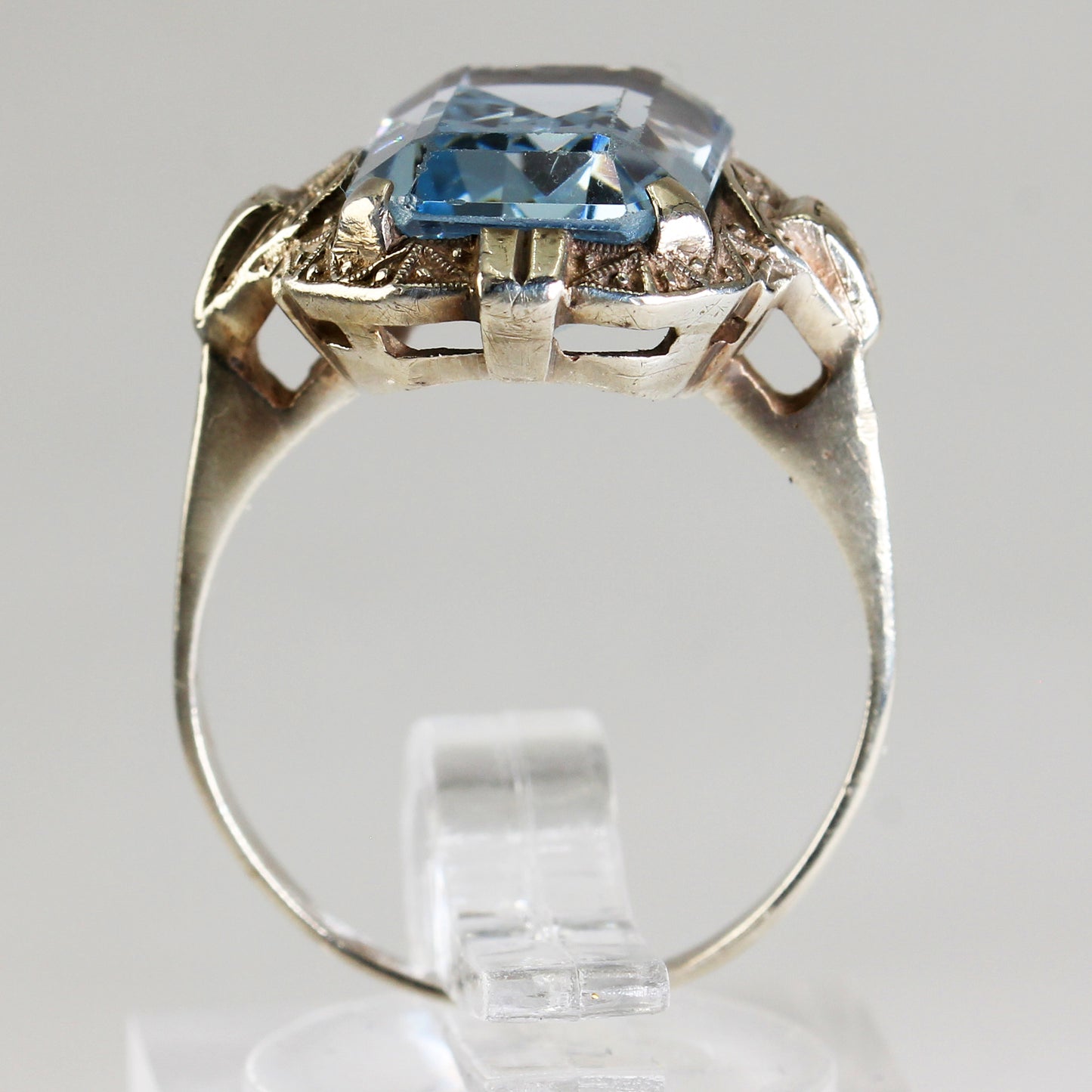 Sterling Silver Blue Art Deco Ring - Size 7