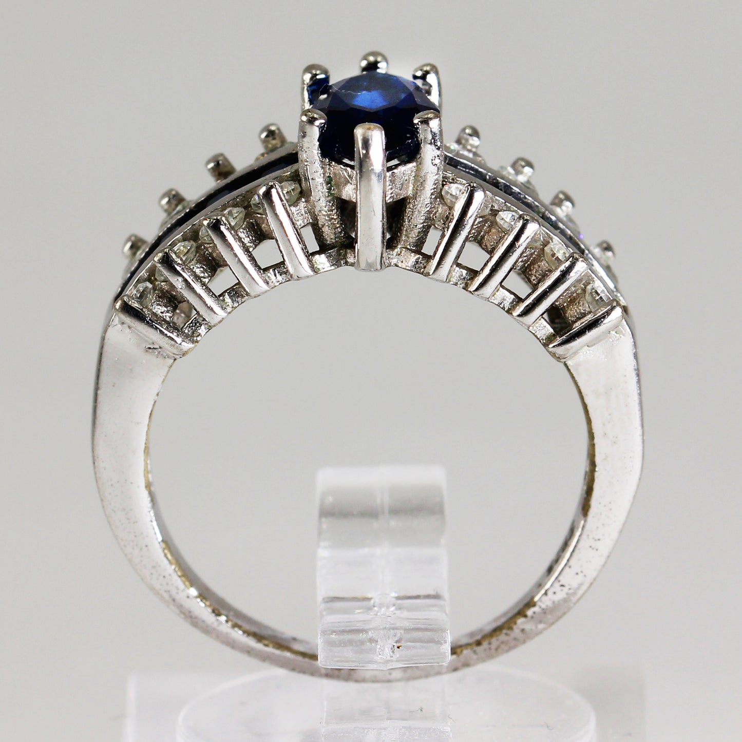 Sterling Silver Blue Marquise Statement Ring - Size 5 1/2