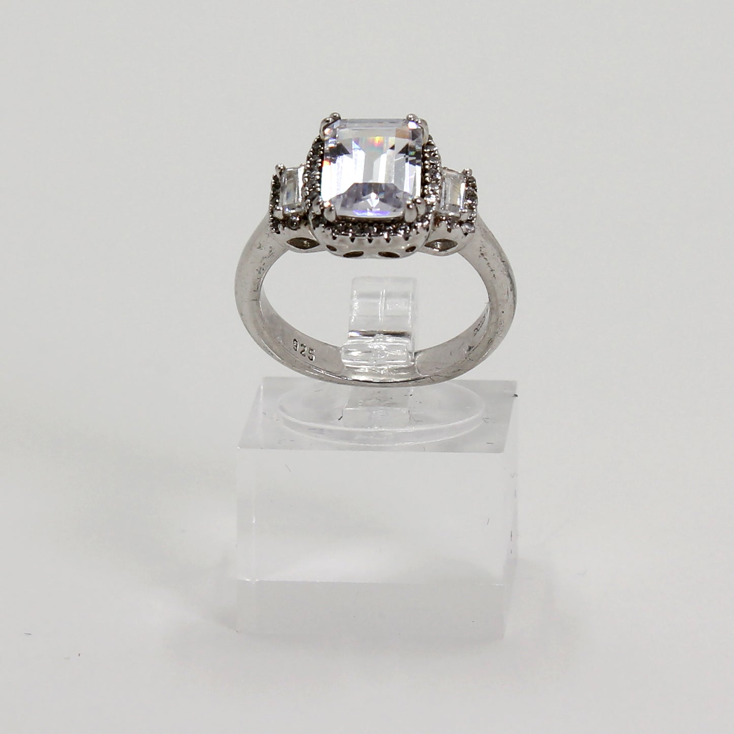 Sterling Silver Clear Stone Art Deco-Style Statement Ring - Size 6