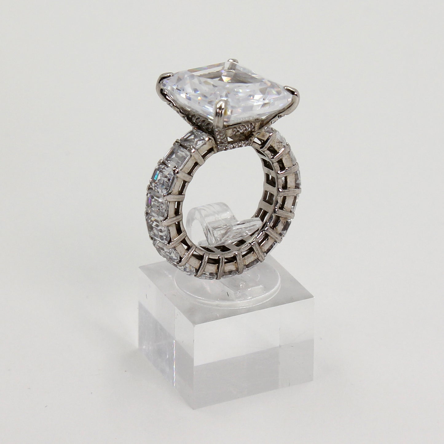 Sterling Silver Clear Stone Emerald & Baguette Cut Statement Ring - Size 5 1/2