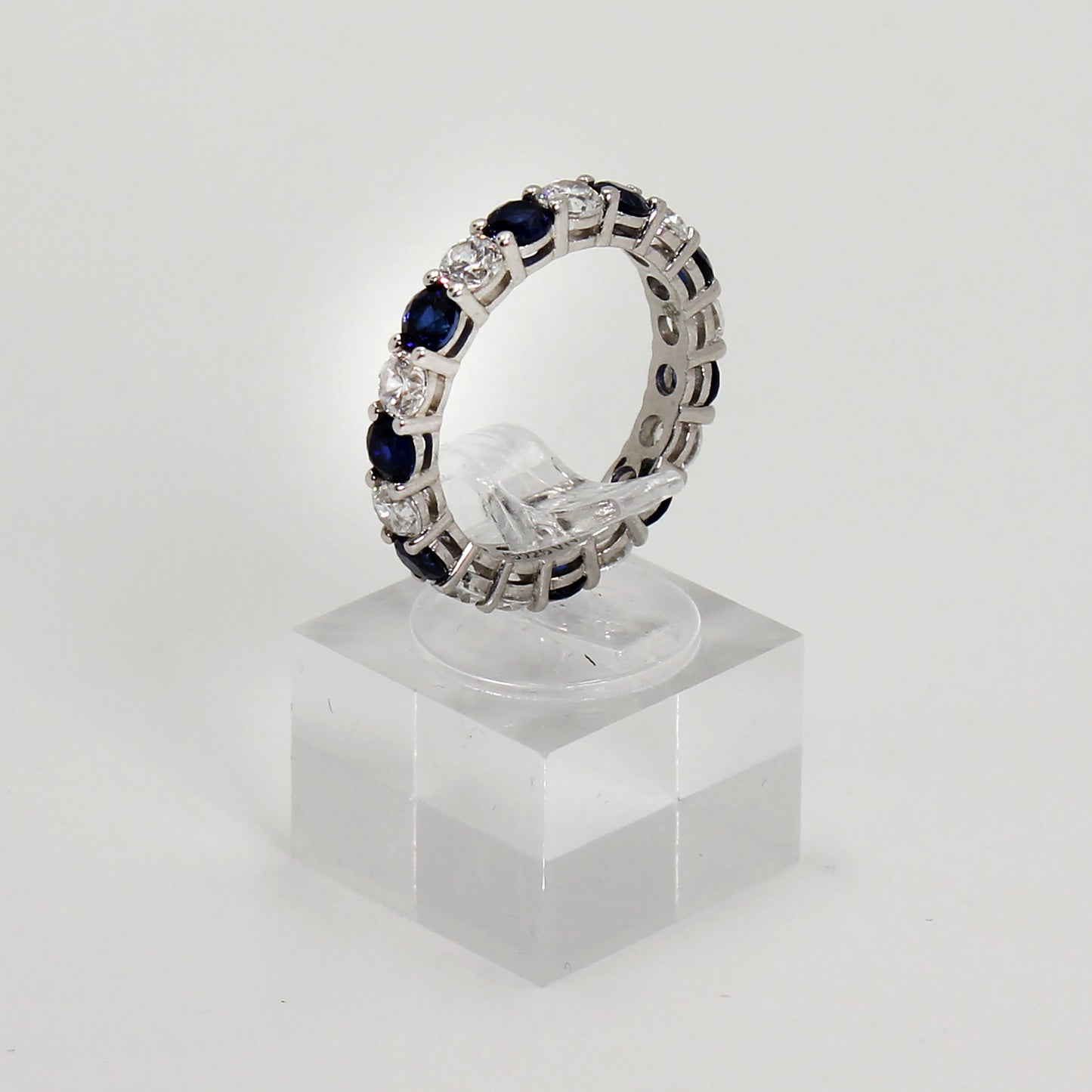 Sterling Silver Blue & Clear Eternity Band - Size 7