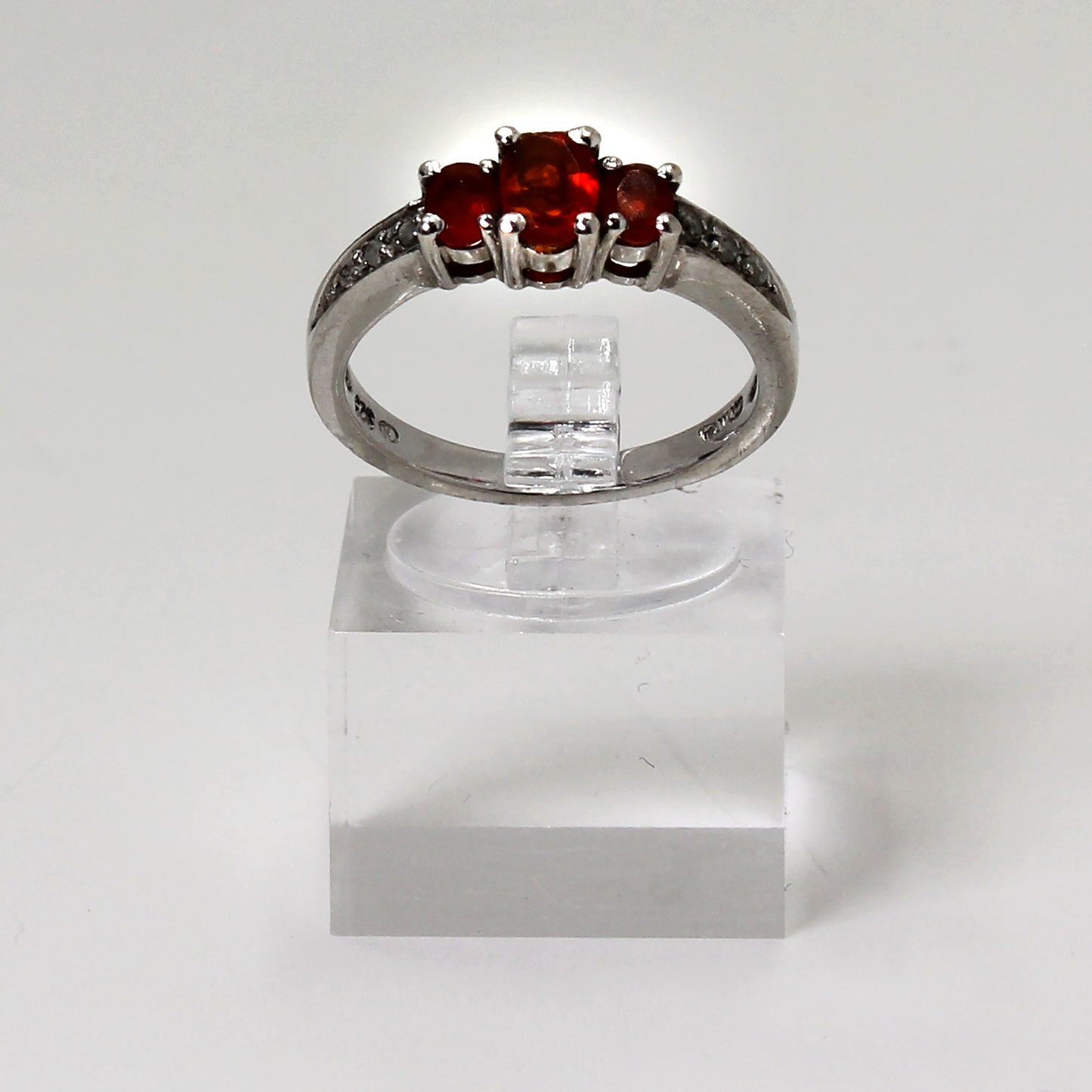Sterling Silver Triple Oval Orange Gemstone Ring - Size 7