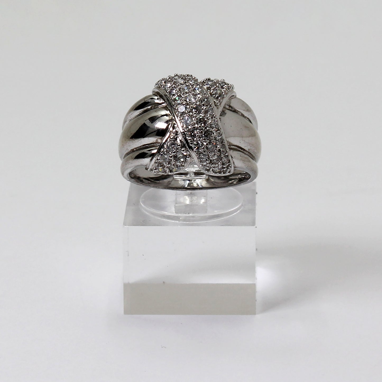 Sterling Silver Stone Pressed X Shape Ring - Size 7