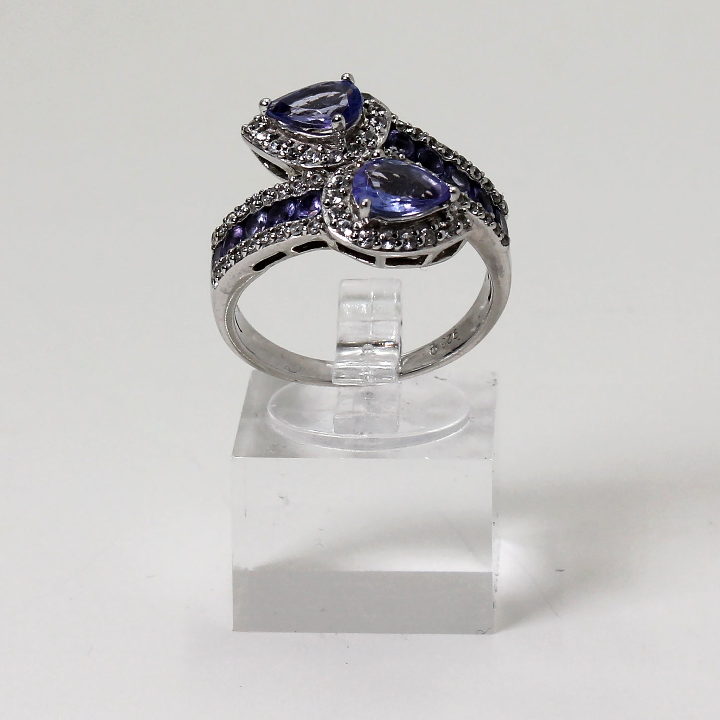 Sterling Silver Purple Gemstone Bypass-Style Ring - Size 9