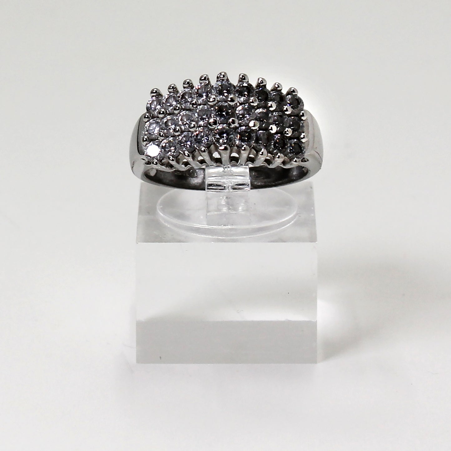 Sterling Silver Triple Row Elevated Gemstone Ring - Size 7