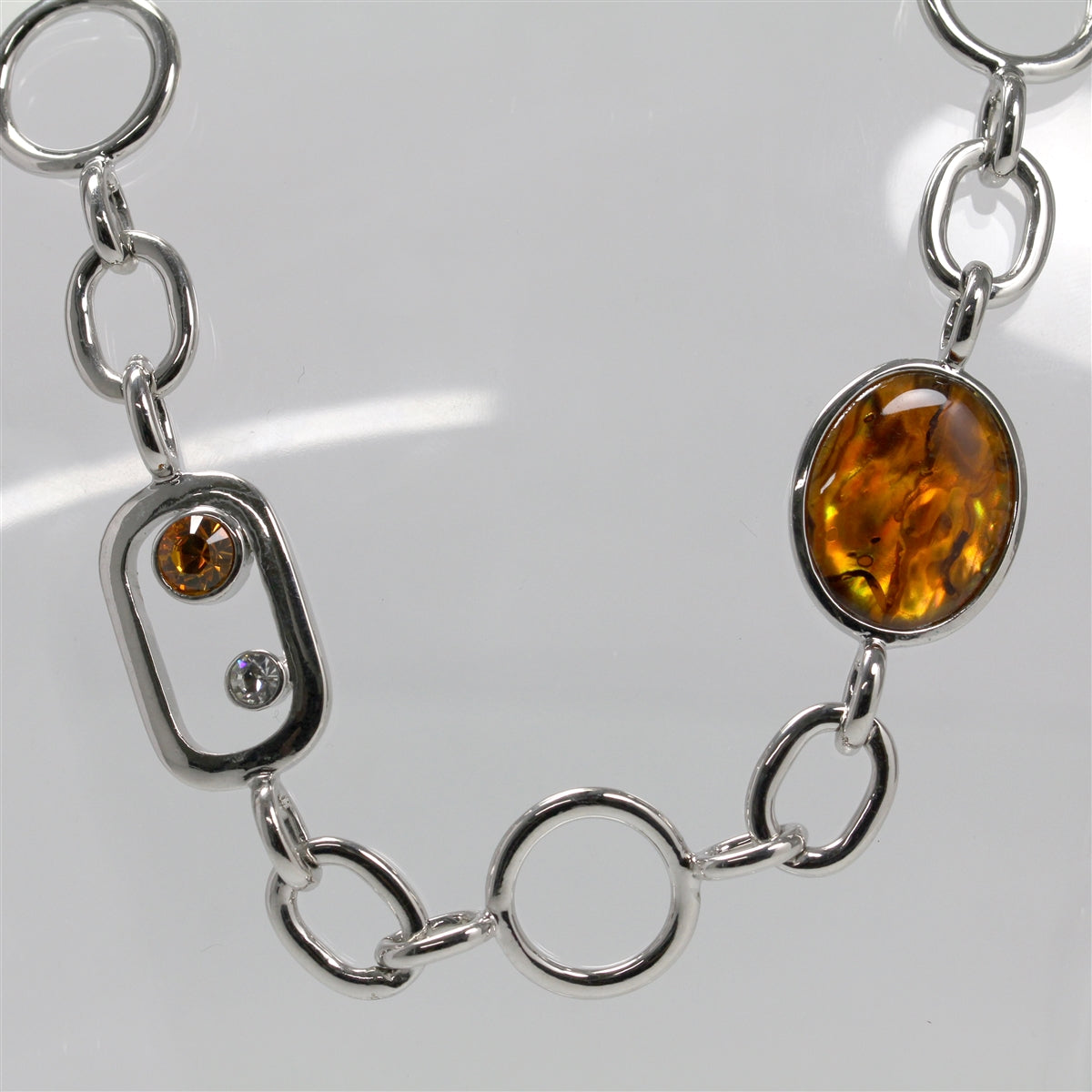 Silver Tone "Fifth Avenue Collection- Boom Boom Boom" Amber Accent Necklace - 31"