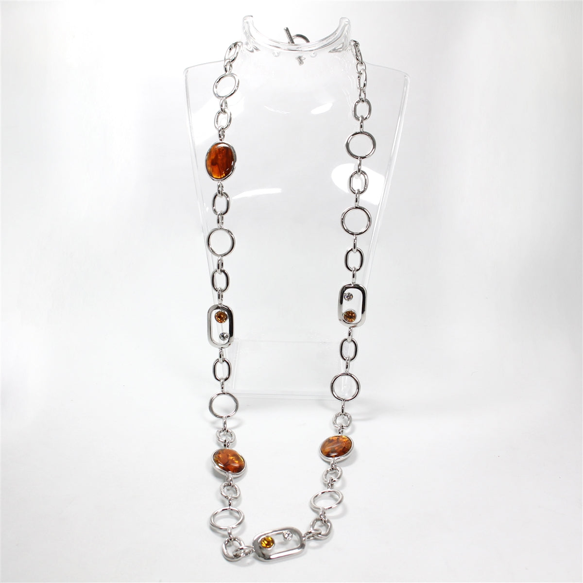 Silver Tone "Fifth Avenue Collection- Boom Boom Boom" Amber Accent Necklace - 31"