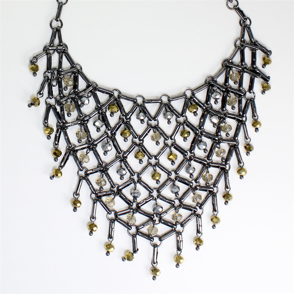 Black & Gold Tone Bib Necklace - 19"