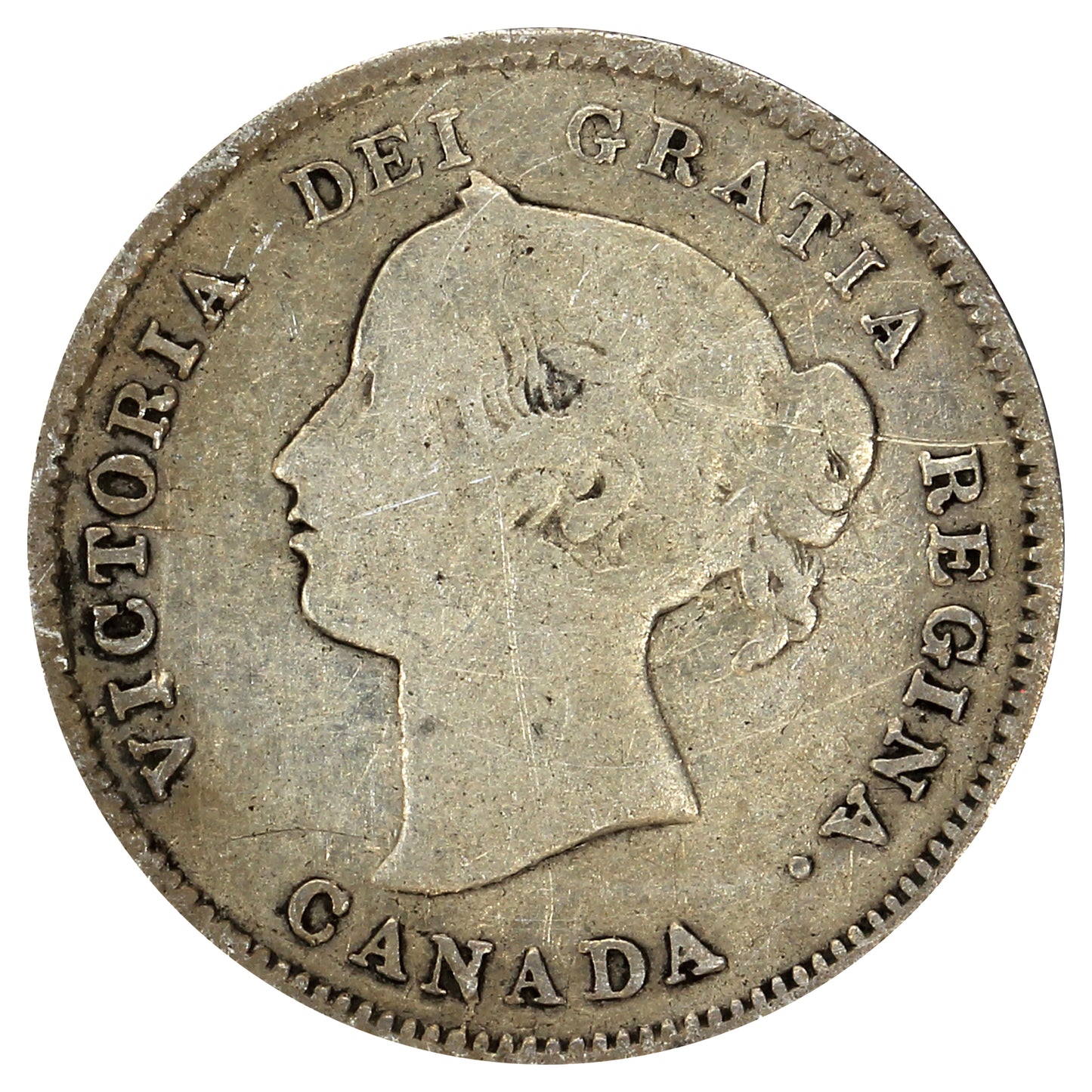 1870 Narrow Rim Canada 5-cents VG-F (VG10) Scratched, marks, or impaired