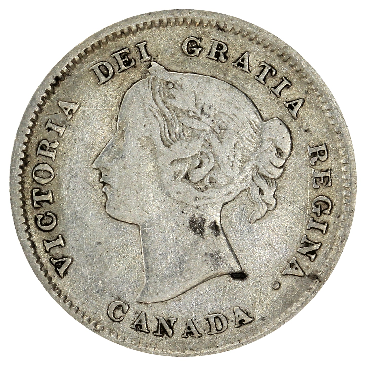 1891 Obv. 2 Canada 5-cents Fine (F12) (Scratched or Spots)