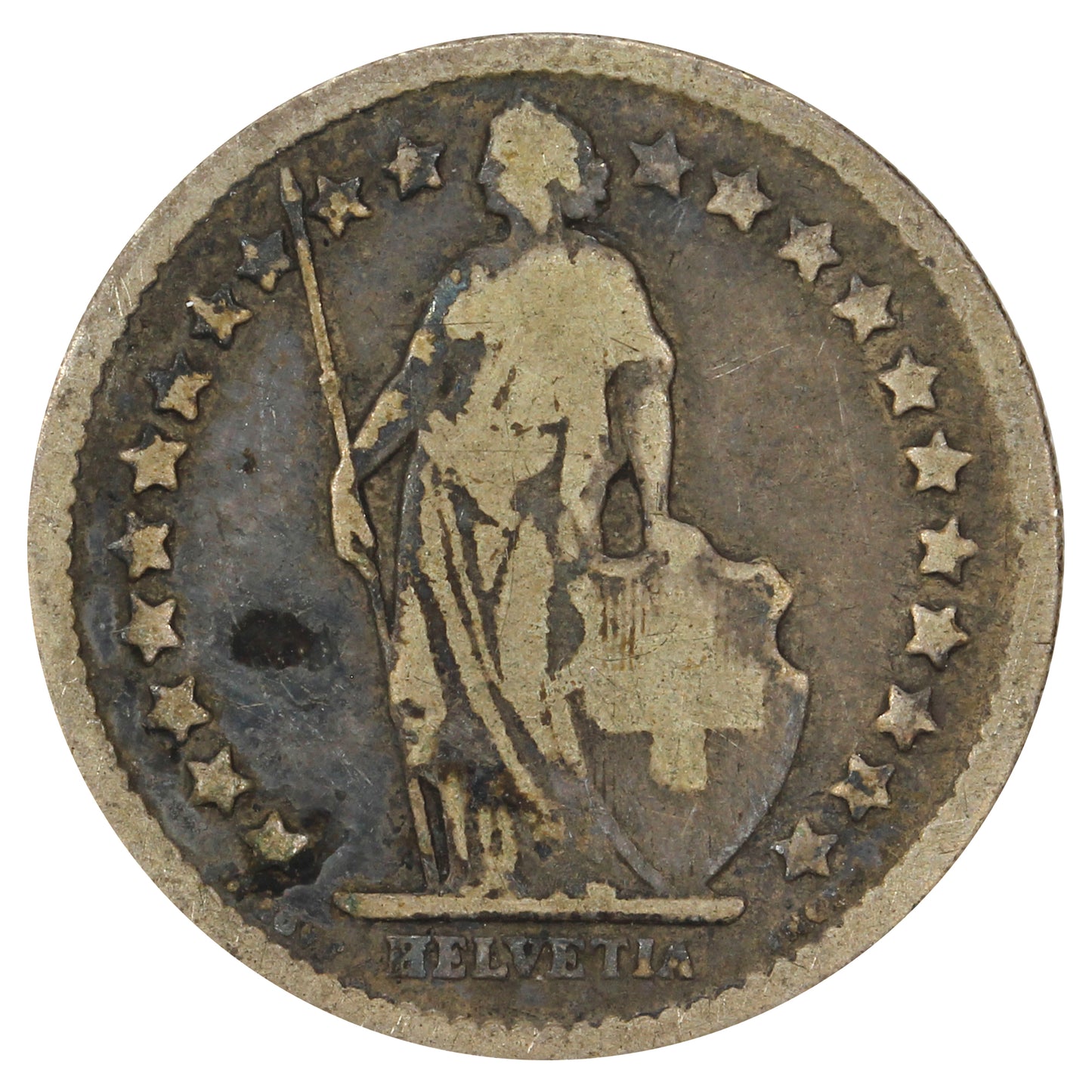 Switzerland 1877 B 1/2 Franc Very Fine (VF20) (Toned)