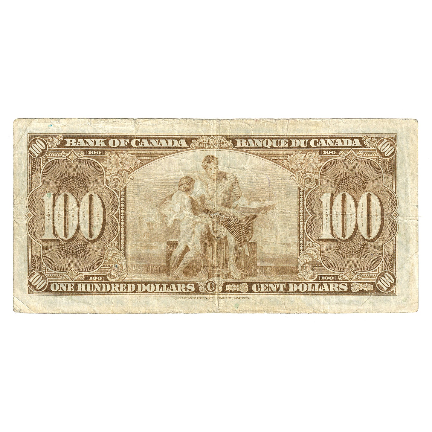BC-27b 1937 Canada $100 Note Gordon-Towers, B/J, VG-F (damaged)