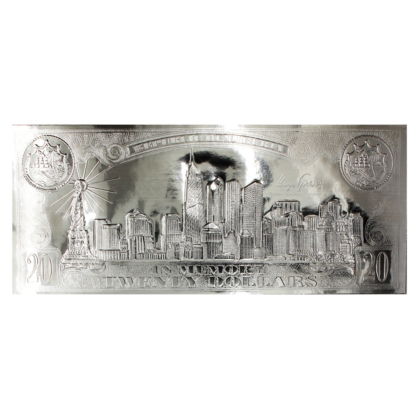 Republic of Liberia 2008 $20 9/11 Silver Leaf Note Certificate with COA