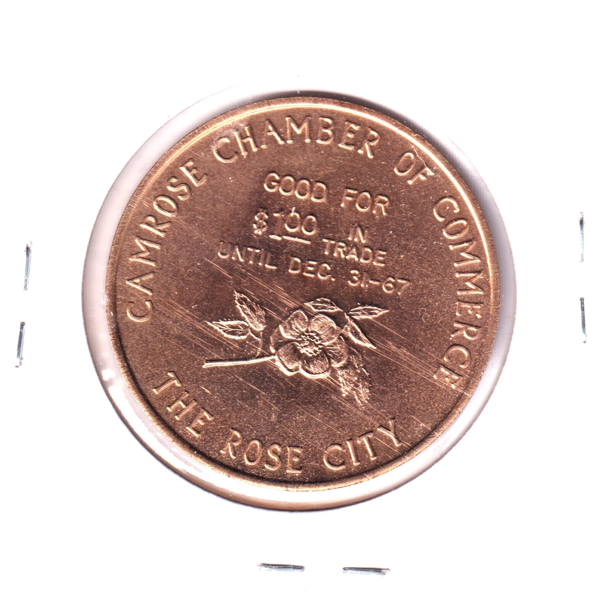 1967 Camrose, AB, Canada's Centennial Large-size Trade Dollar Token (Toned)