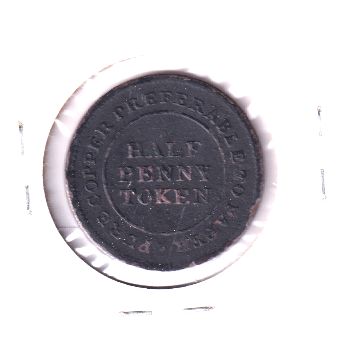 AM-1A4 Pure Copper Preferable to Paper Half Penny Token, VF-EF (VF30) Corrosion