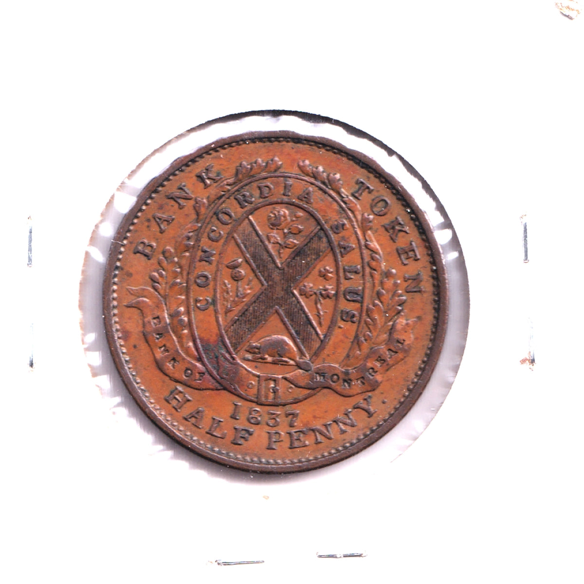 LC-8D1 1837 Lower Canada, Bank of Montreal Half Penny Token, EF-AU (EF45) Spot