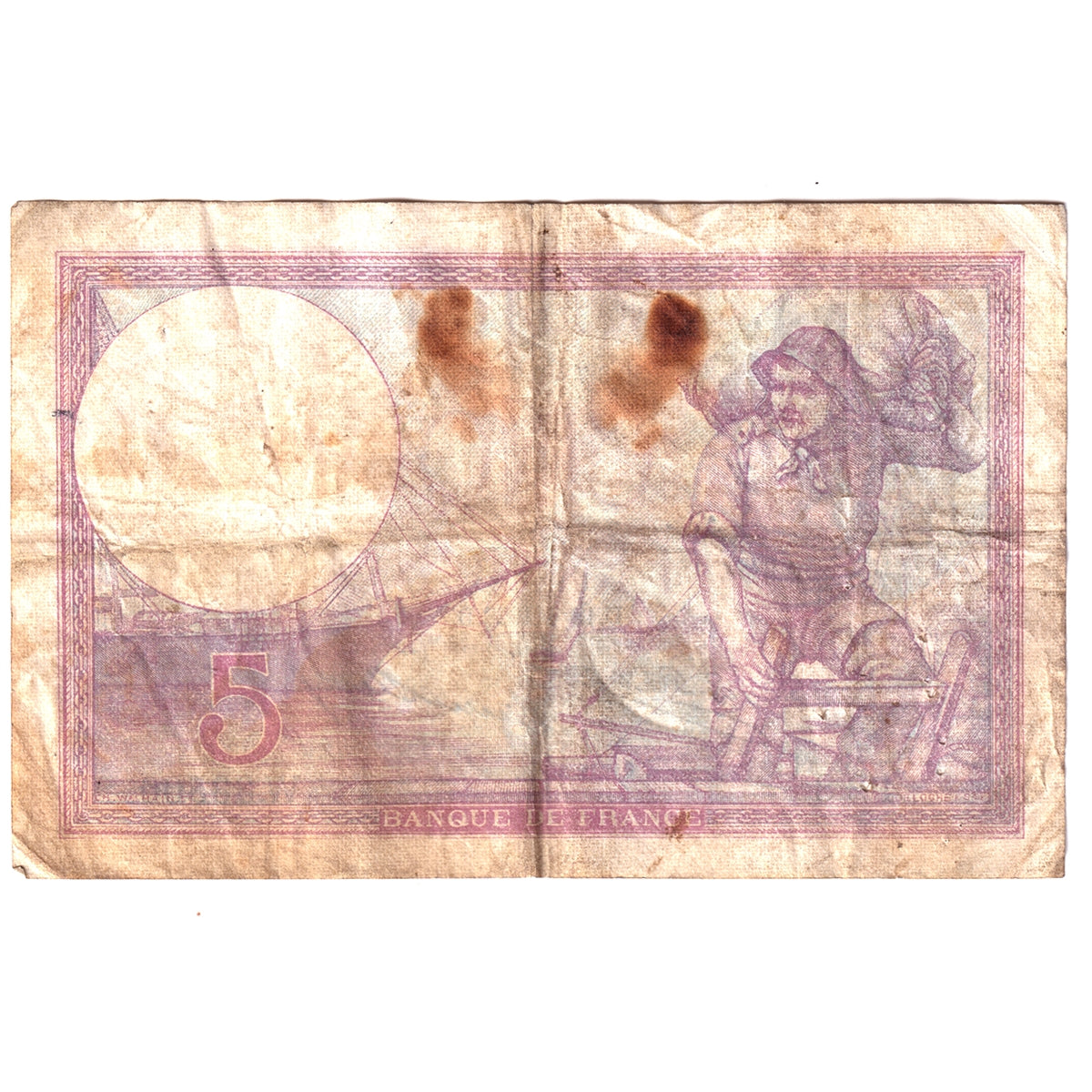 France 1928 5 Francs Note, Pick #72d, VF (Damaged)