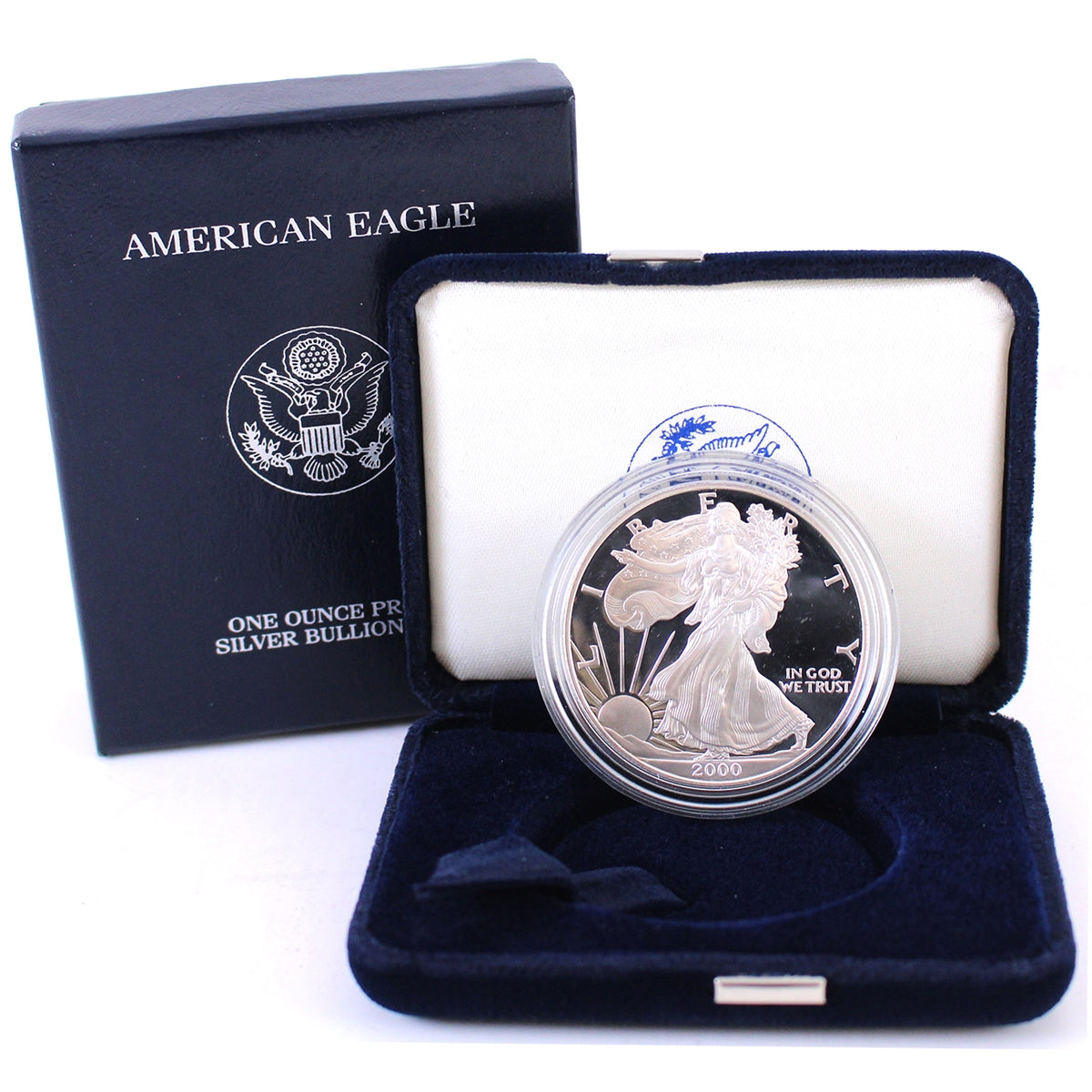 2000 P USA $1 American Eagle Proof 1oz. .999 Silver in Case (No Tax) Impaired