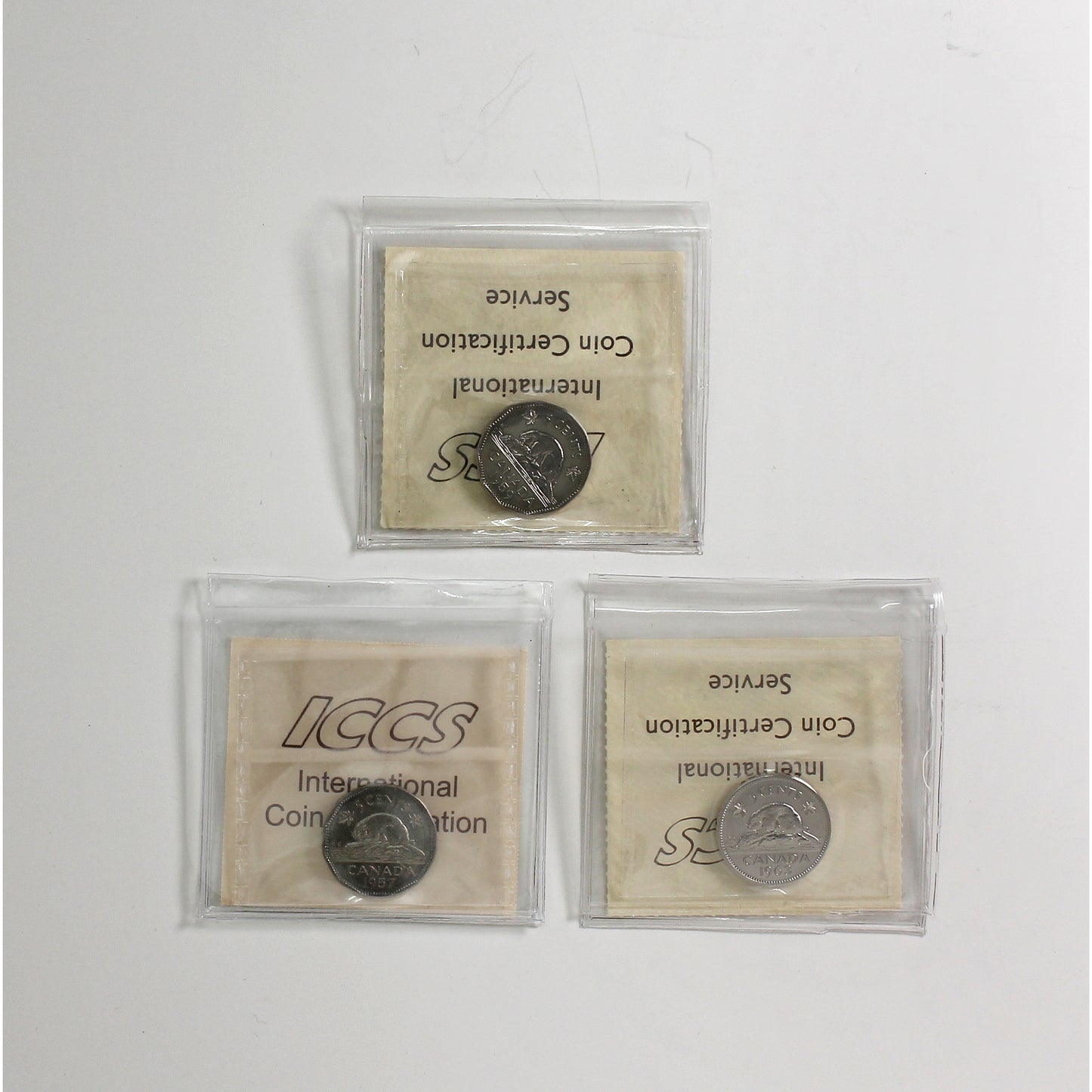 Lot of 3x 1957-1963 Canada 5-cents ICCS Certified PL66, 3pcs