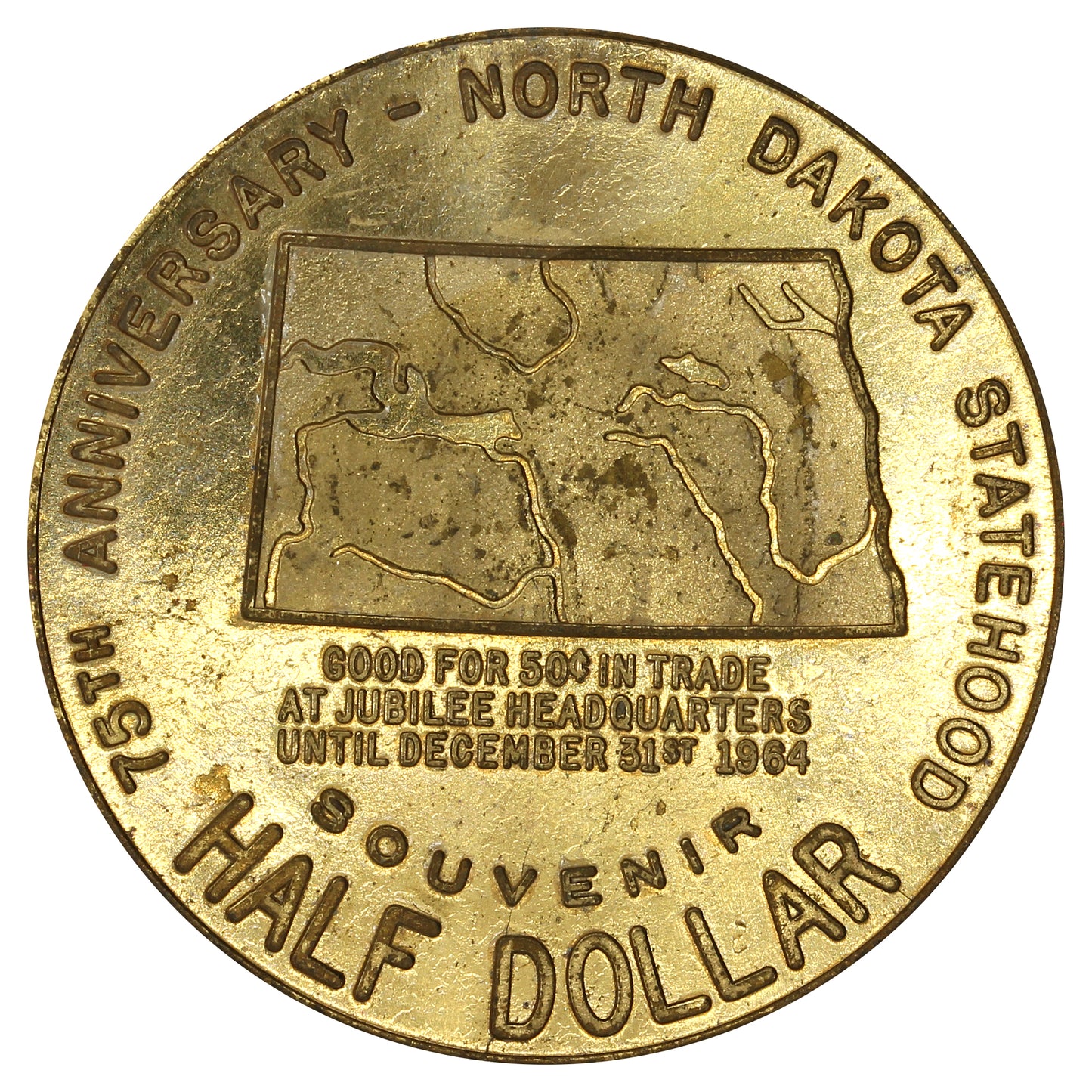 1964 North Dakota Diamond Jubilee Souvenir Trade 50-Cent Token