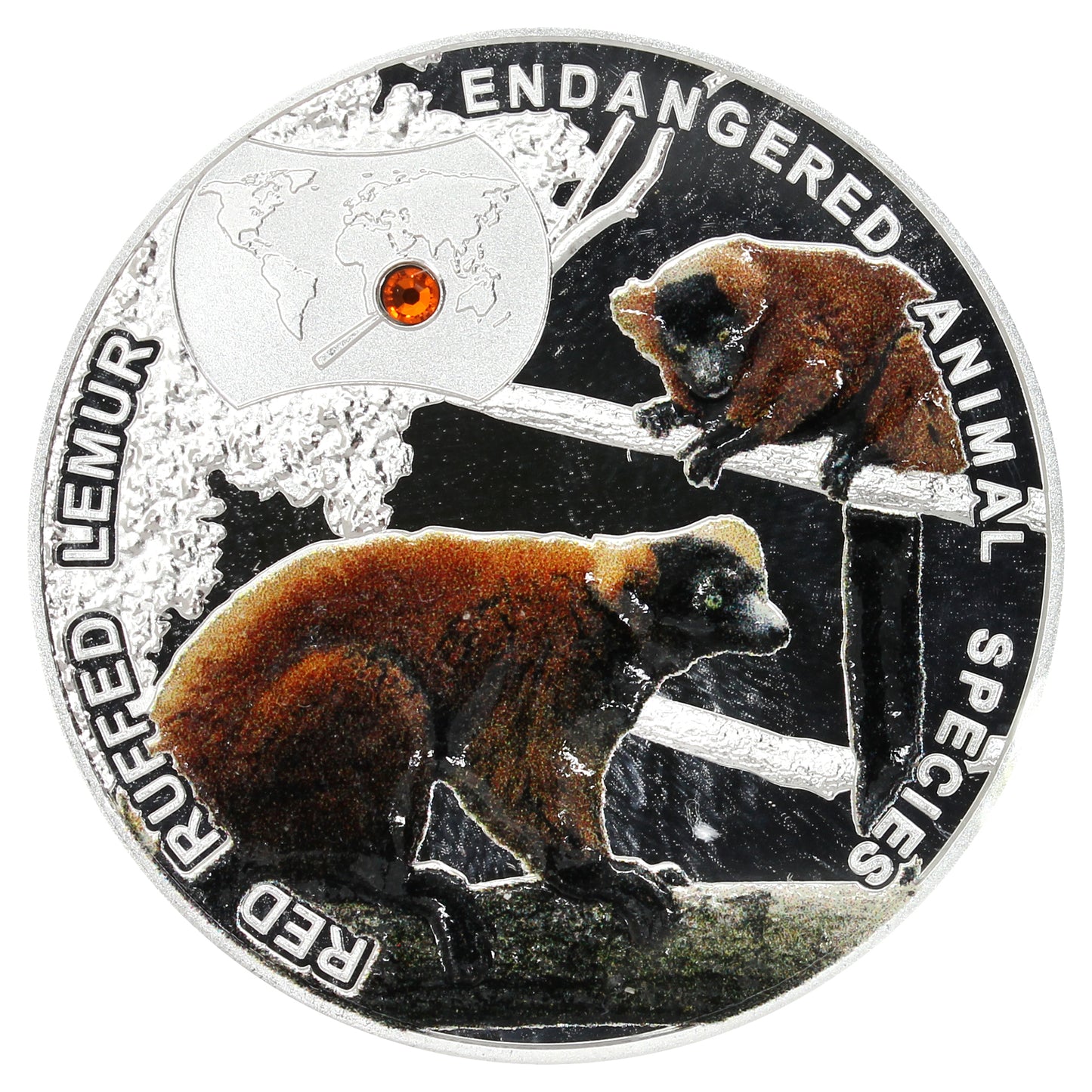 2014 Niue Colourized Endangered Species Red Ruffled Lemur Fine Silver Coin (No Tax)