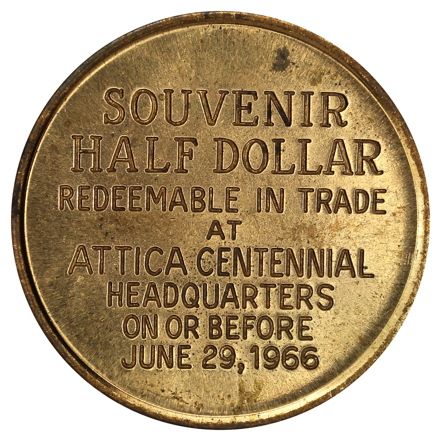 1966 Attica, Indiana Centennial Souvenir Half Dollar Token