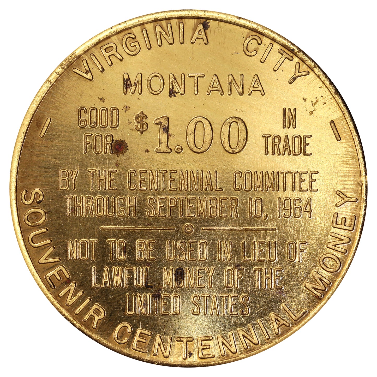 1963 Virginia City, MT, Souvenir Centennial Dollar Token