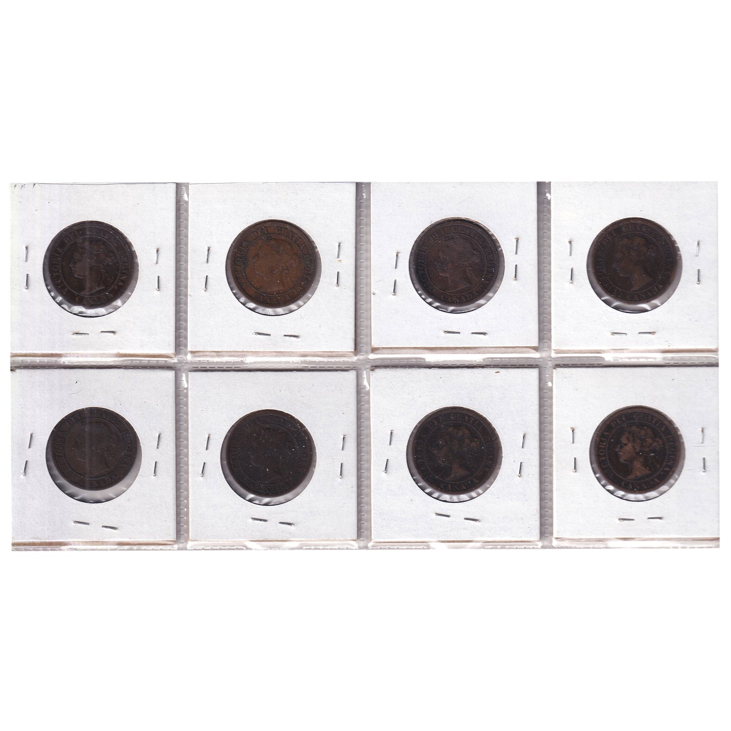 Group Lot of 8x 1884-1901 Canada 1-cents, All VG-F, 8pcs (Impaired)