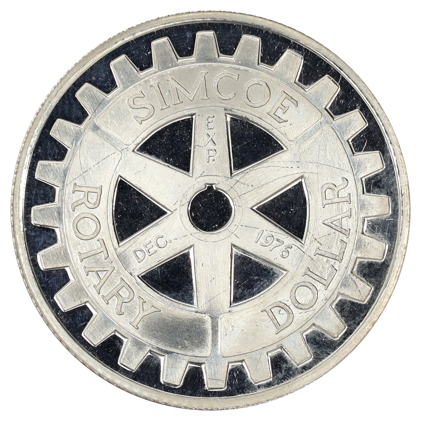 1976 Simcoe, ON, Court House Square .999 Silver Rotary Dollar (No Tax)