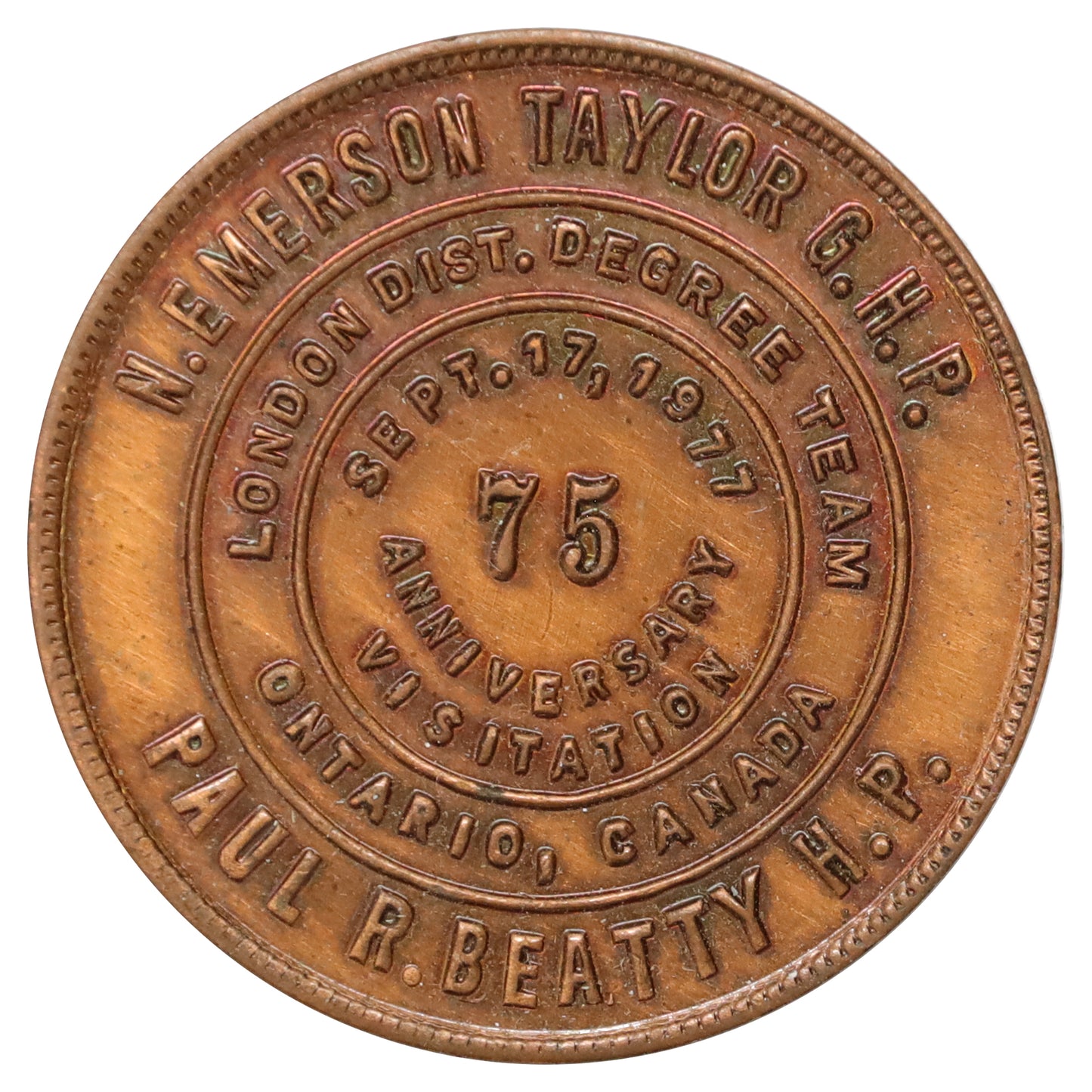 1977 Walnut Chapter No. 172 75th Anniversary Visitation Masonic Token