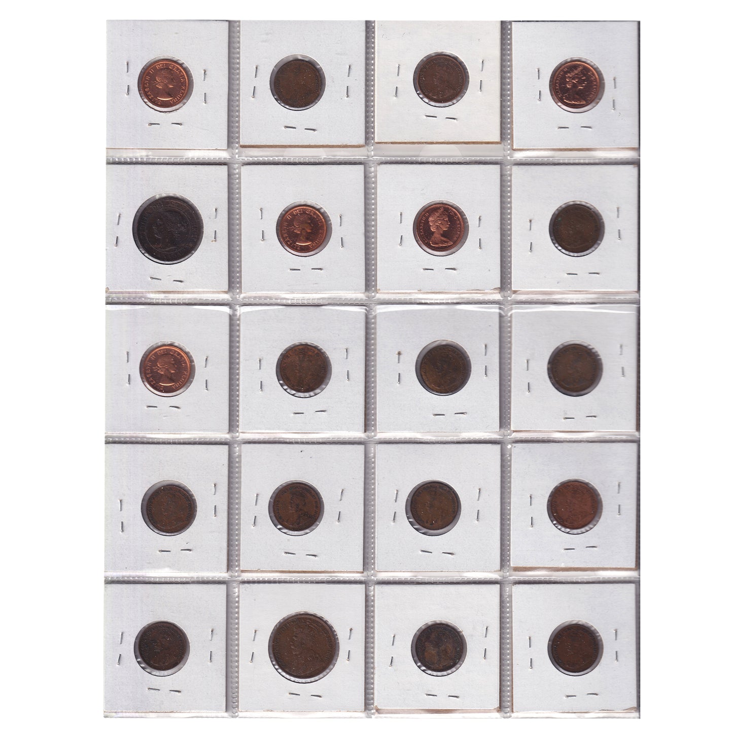 Group Lot of 20x 1901-1967 Canada 1-cents, VG to PL, 20pcs