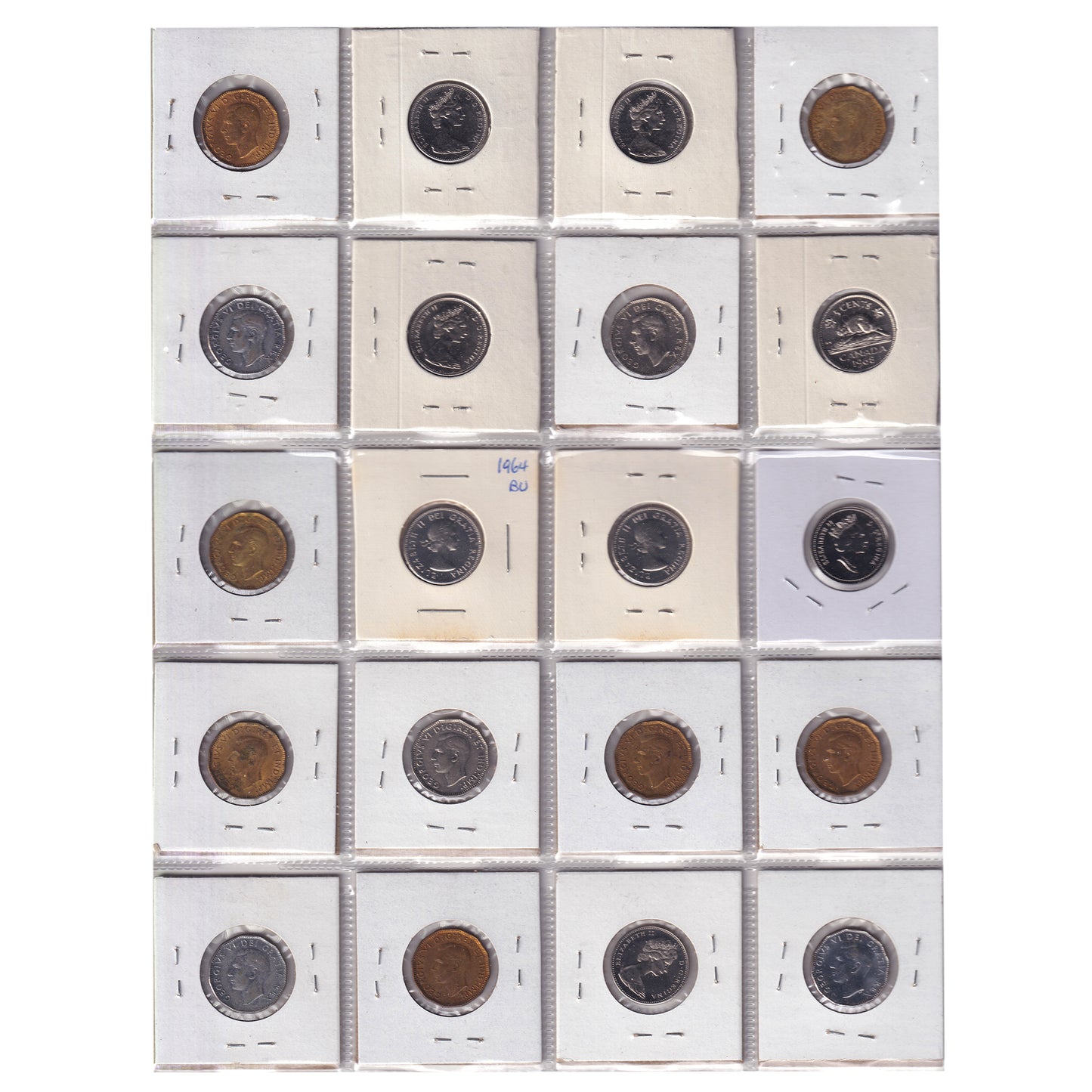Group Lot of 20x 1943-1993 Canada 5-cents, 20pcs
