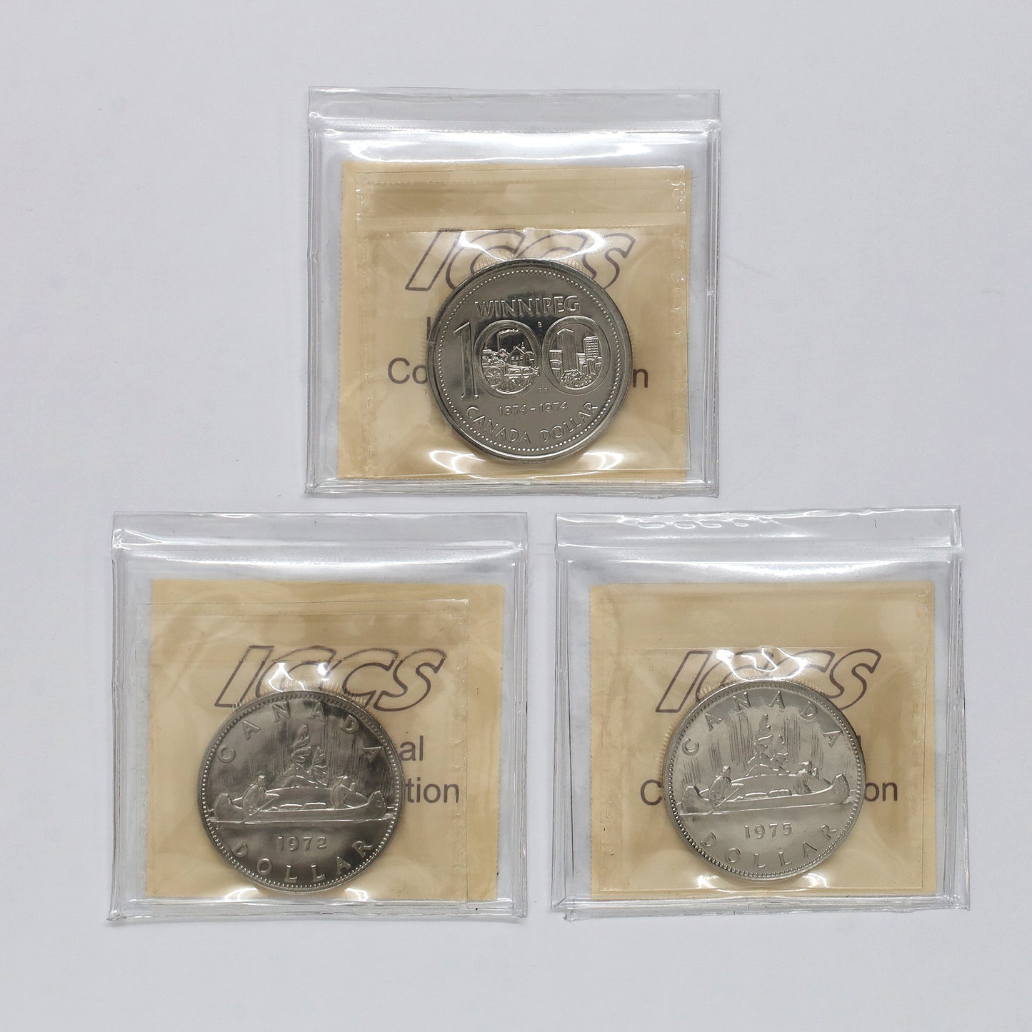 Lot of 3x 1972-1975 Canada Nickel Dollars ICCS Certified SP66, 3pcs