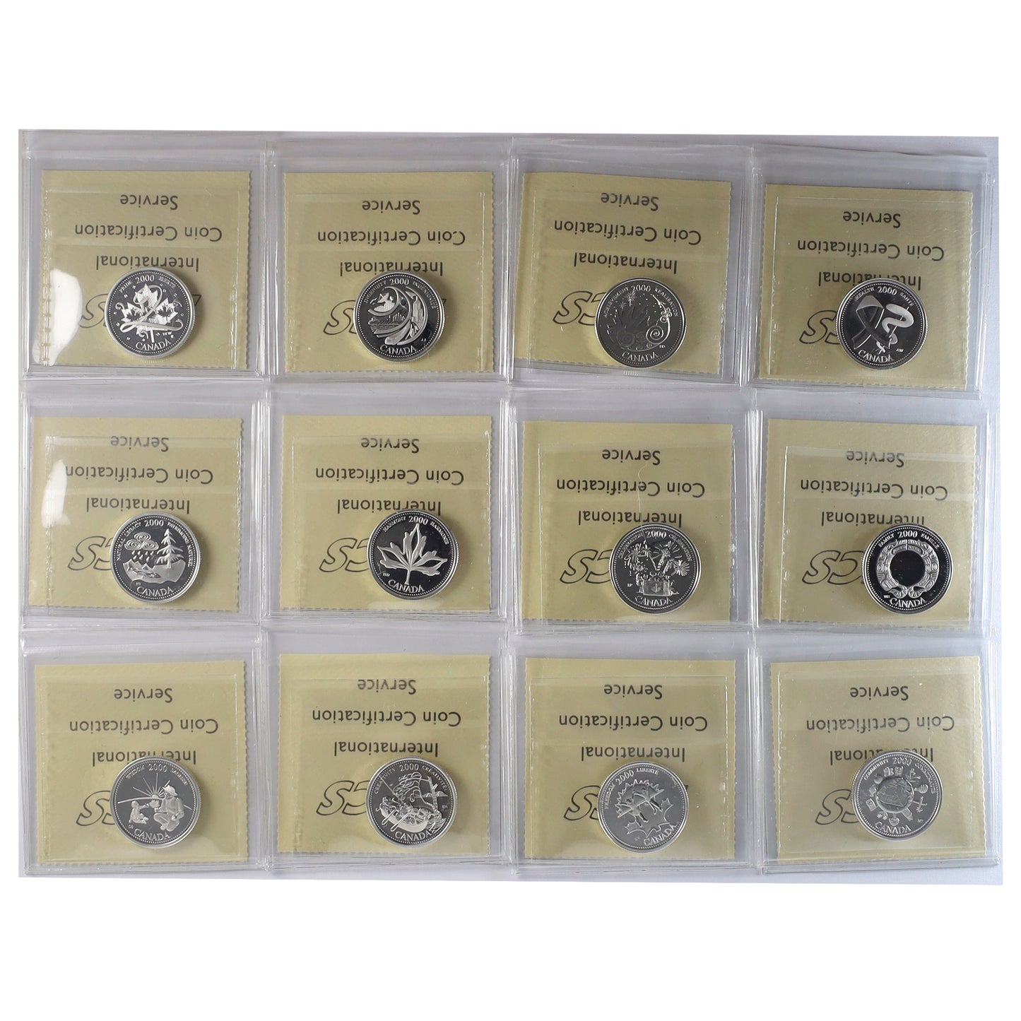 Full Set of 12x 2000 Canada Millennium 25-cents Silver ICCS Cert. PF66 or PF67 UHC, 12pcs