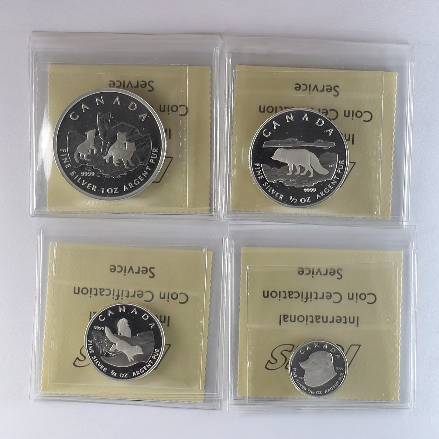 2004 Canada Arctic Fox Fine Silver 4-Coin Fractionals ICCS Crt. PF64 to PF67 UHC (No Tax)