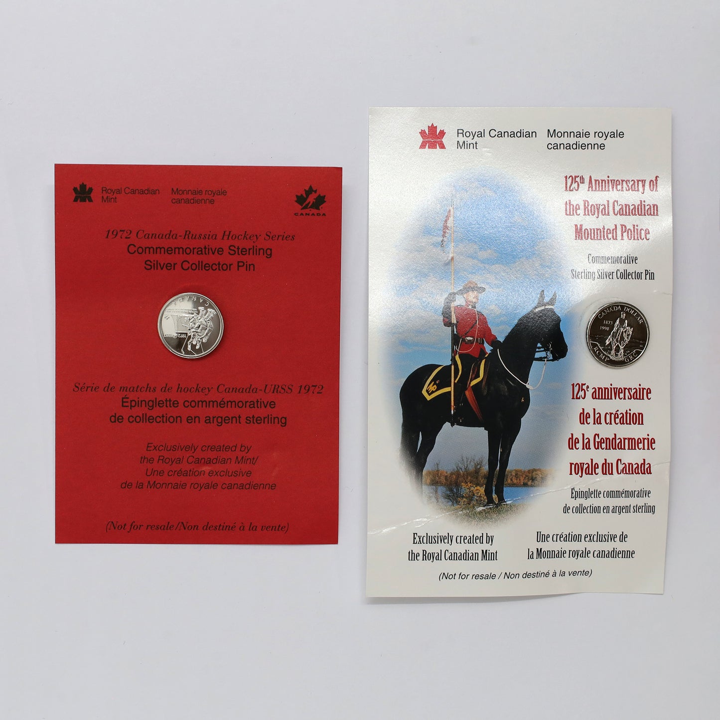 Pair of 1997 & 1998 Canada Sterling Silver Pins with Cards, 2pcs (minor wear/tear)