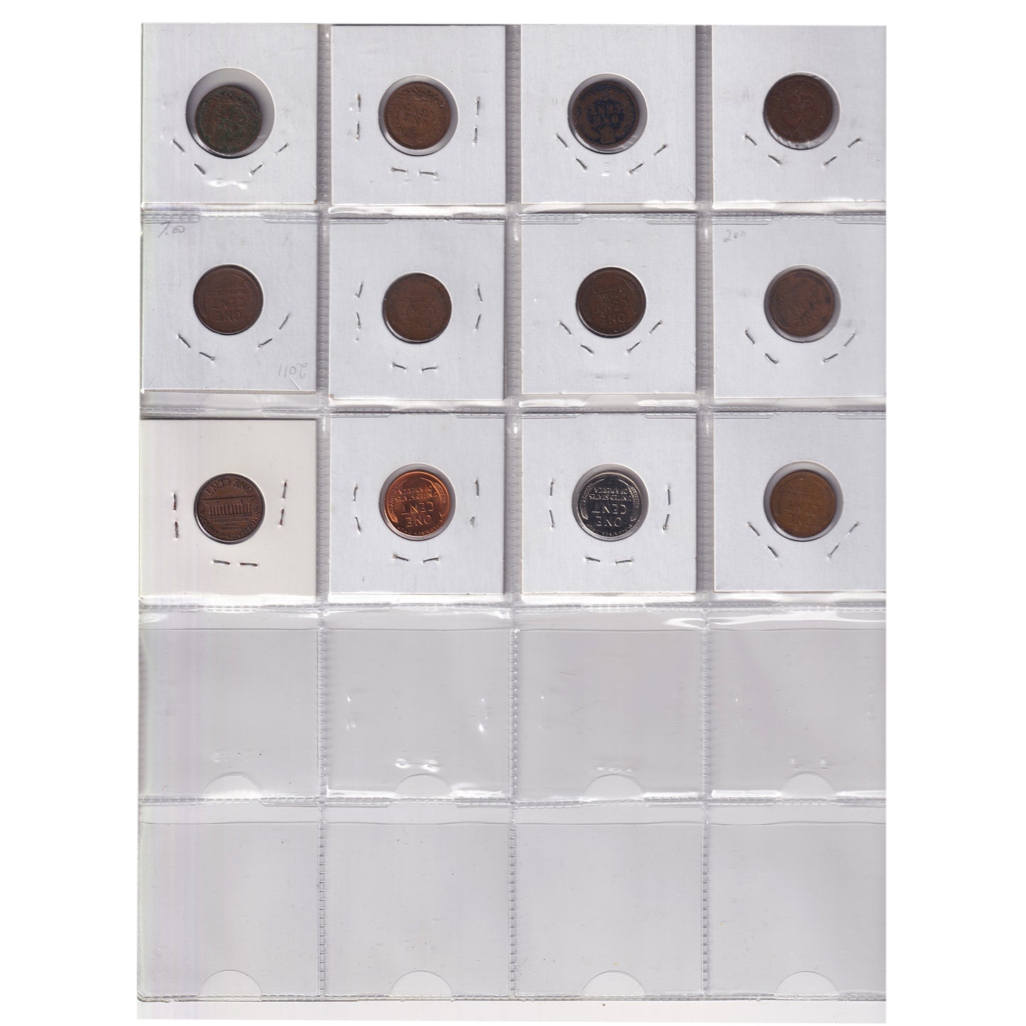 Group Lot of 12x 1869-1970 USA Cents, 12pcs