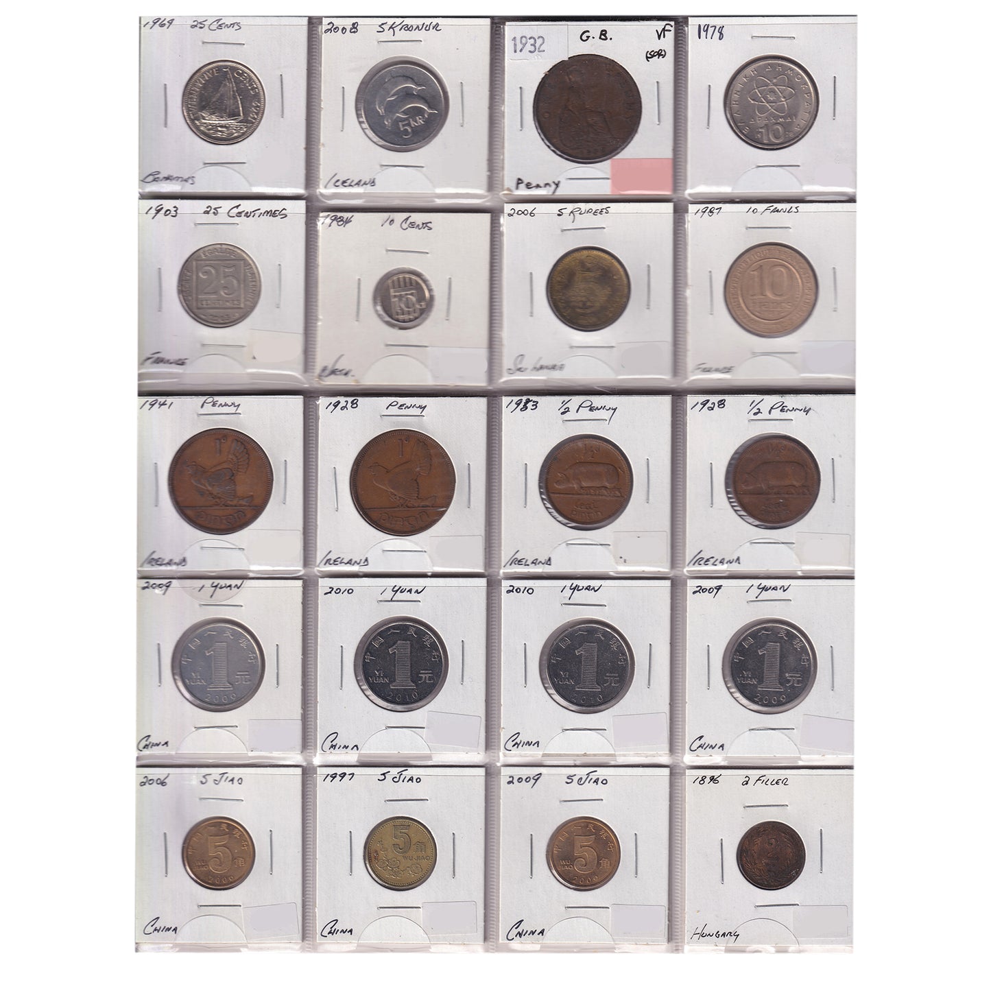 Group Lot of 60x 1896-2010 World Coins, Assorted Countries & Denominations, 60pcs