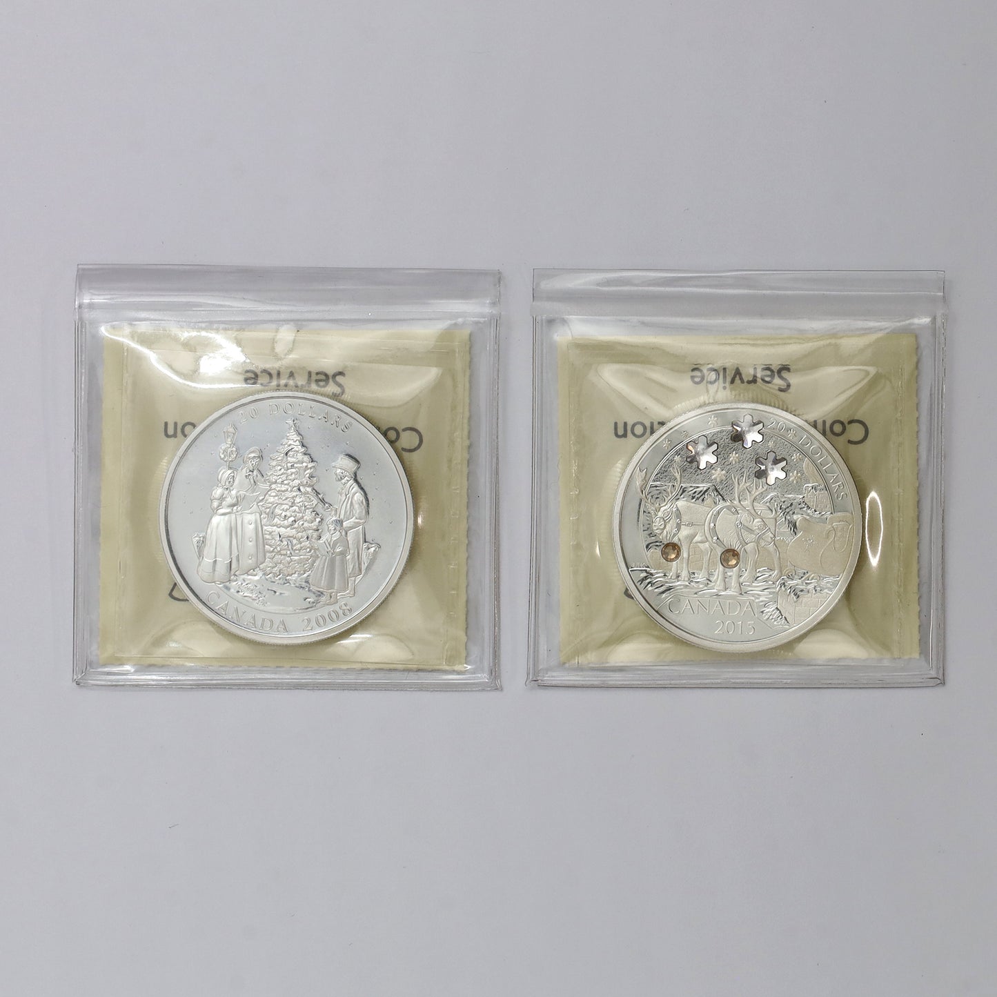 Pair of 2008 & 2015 Canada Holiday .999 Fine Silver Coins ICCS Cert. PF67 UHC (No Tax)