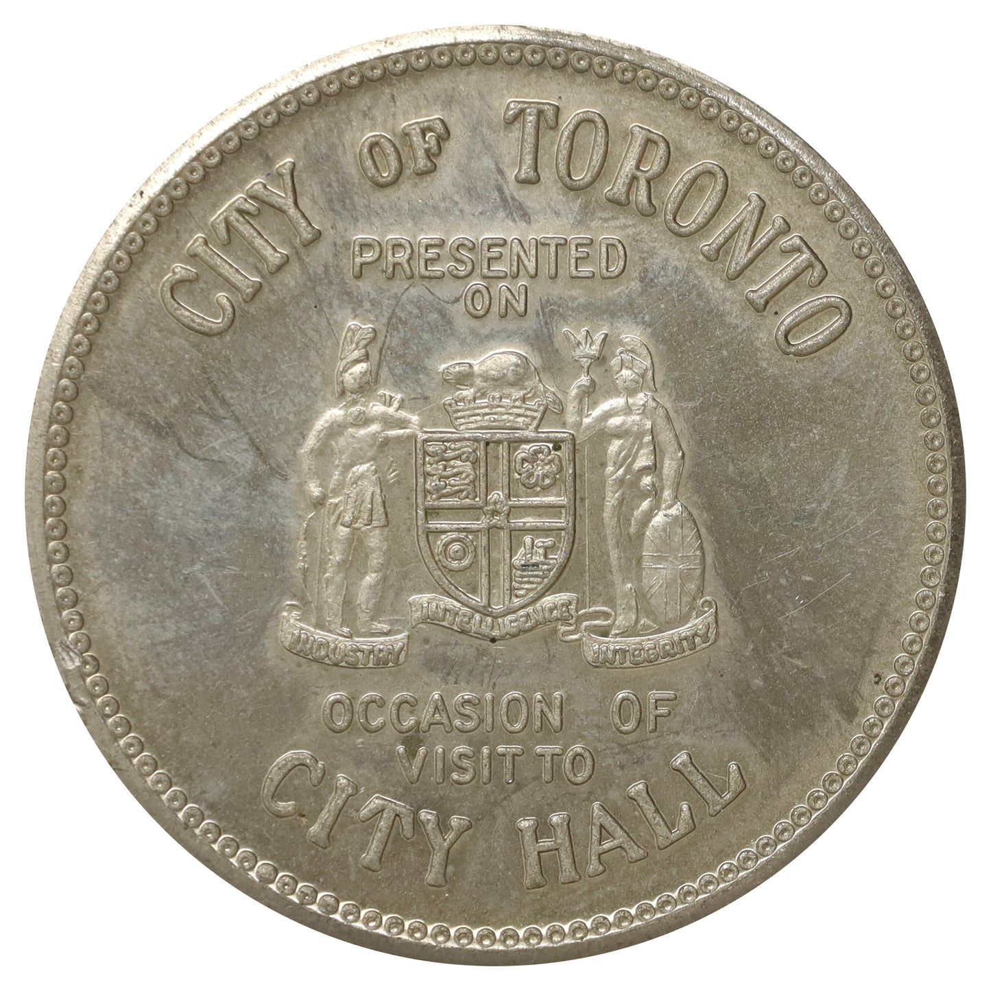 Post-1965 Toronto, ON, "Presented on Occasion to Visit City Hall" Souvenir Medallion