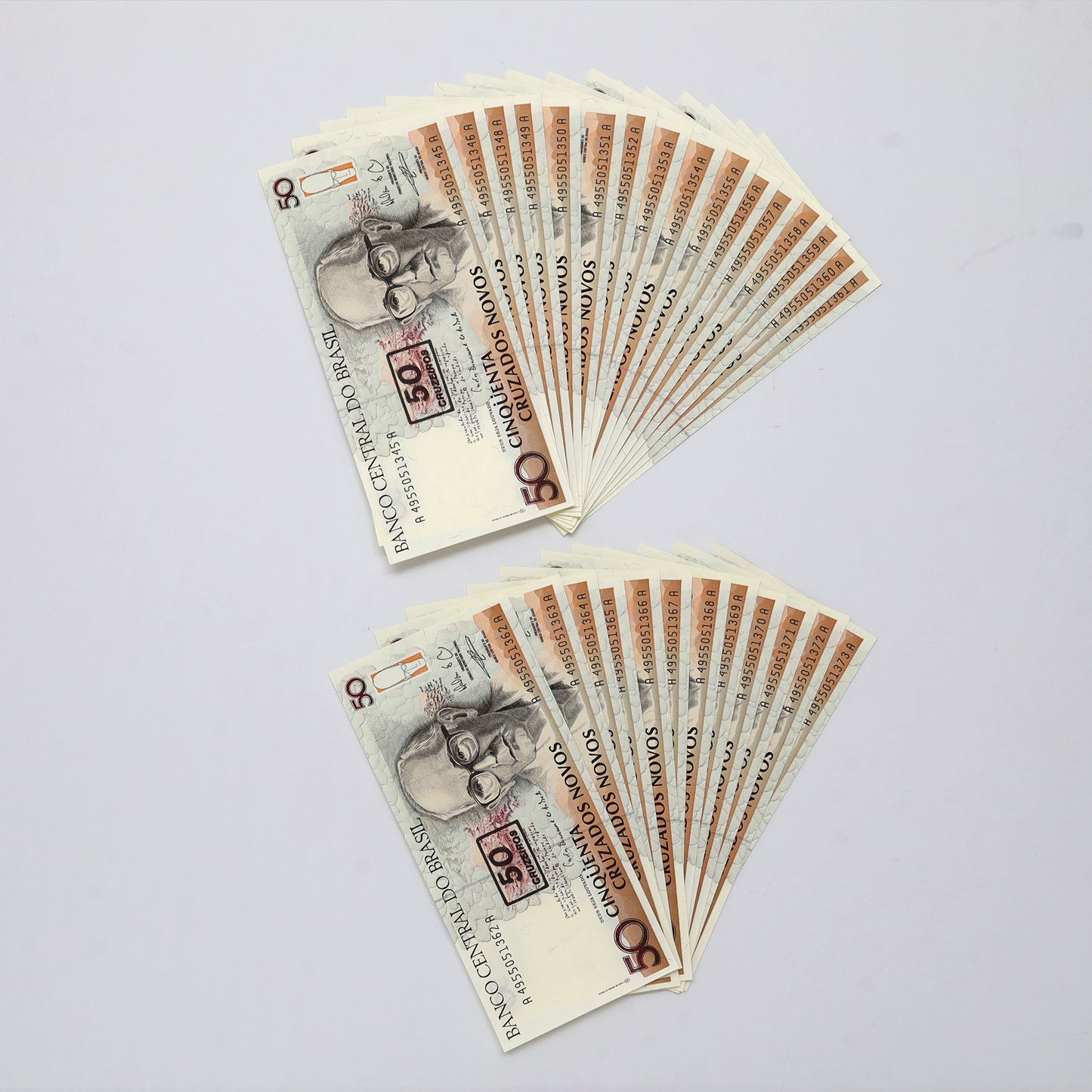 Lot of 29x Sequential Brazil 1990 50 Cruzeiros Banknotes, 29pcs