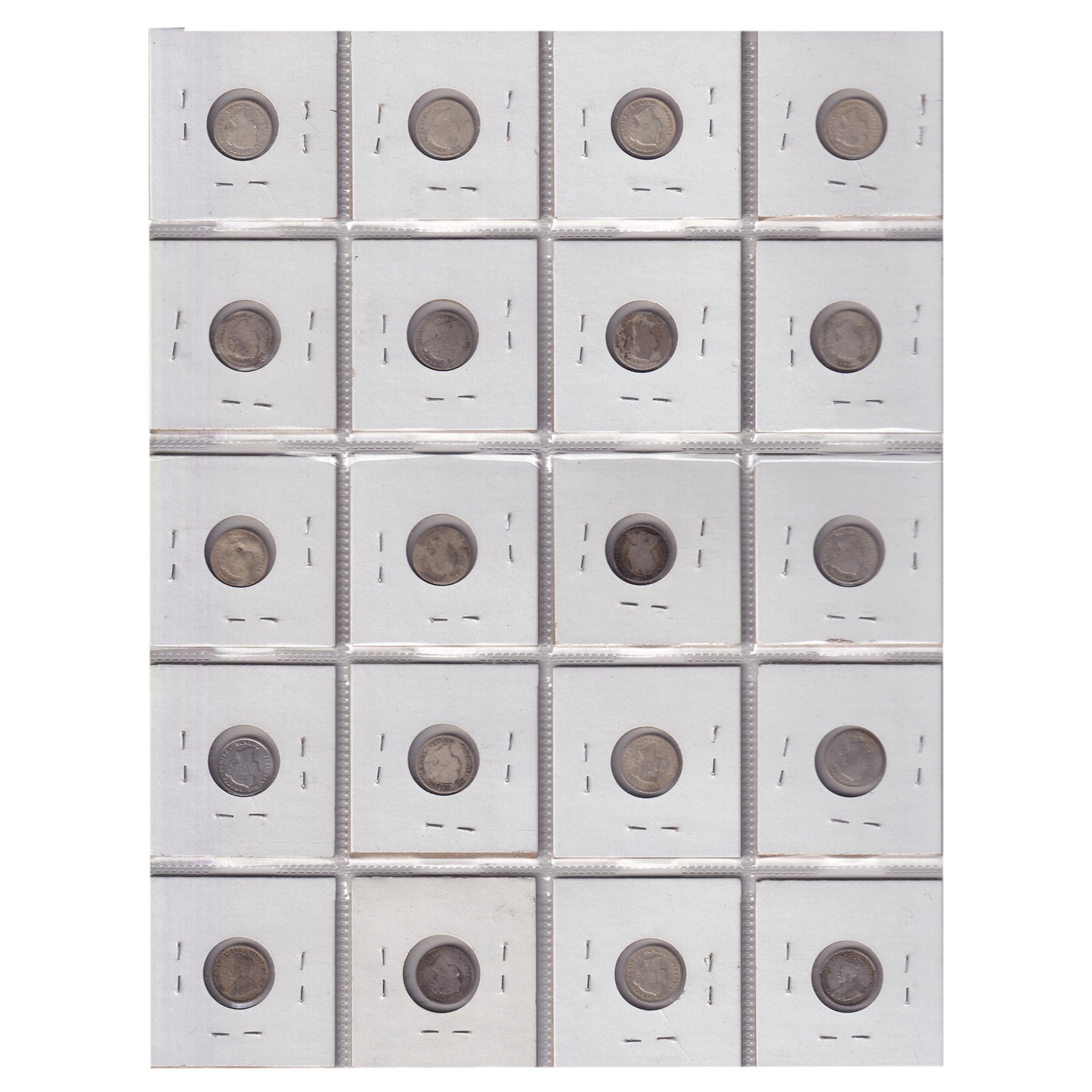 Group Lot of 20x 1870-1920 Canada Silver 5-cents, Filler to VG-F, 20pcs